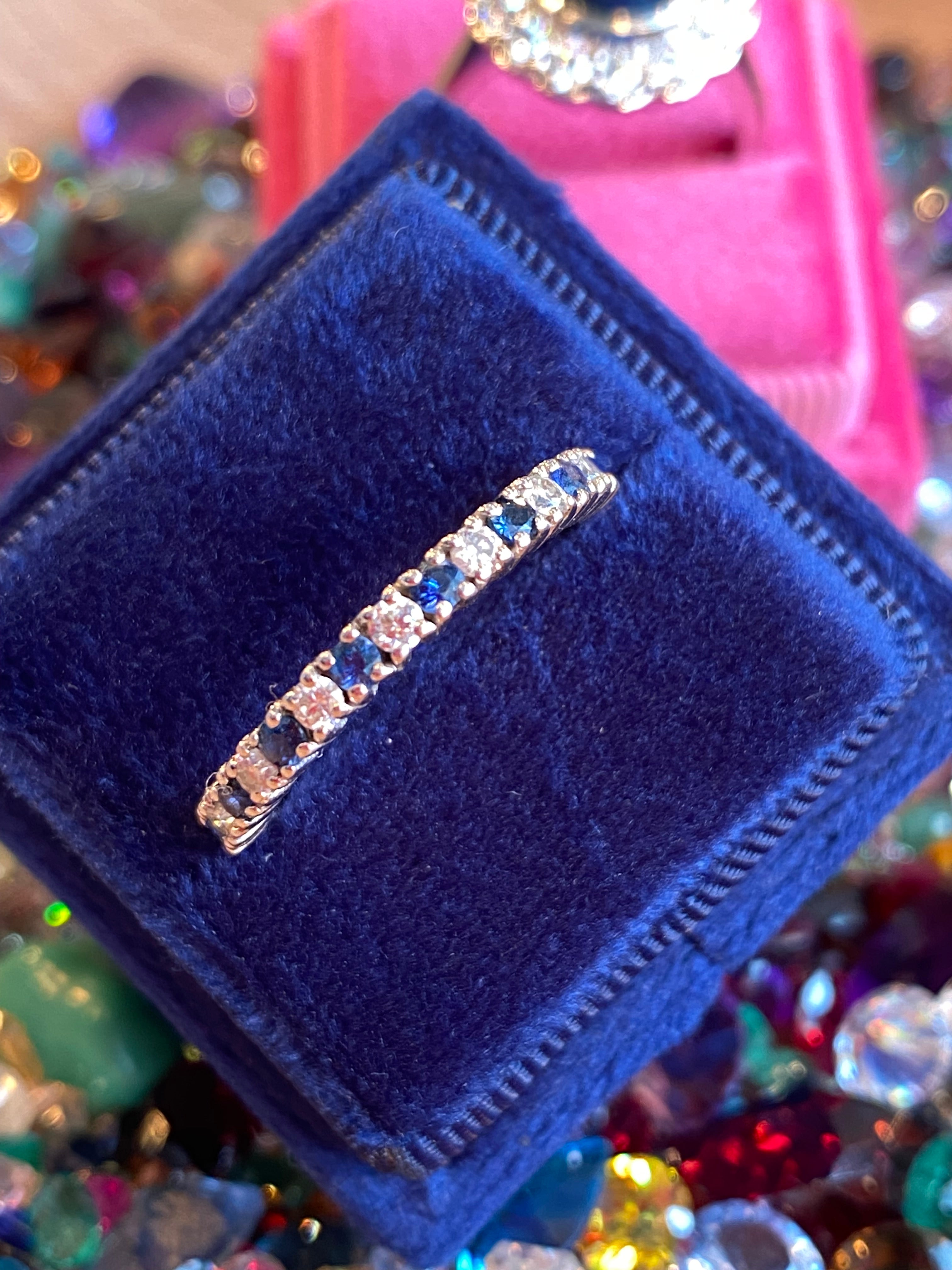 0.47ctw Natural Sapphire and Moissanite Eternity Stacking Ring