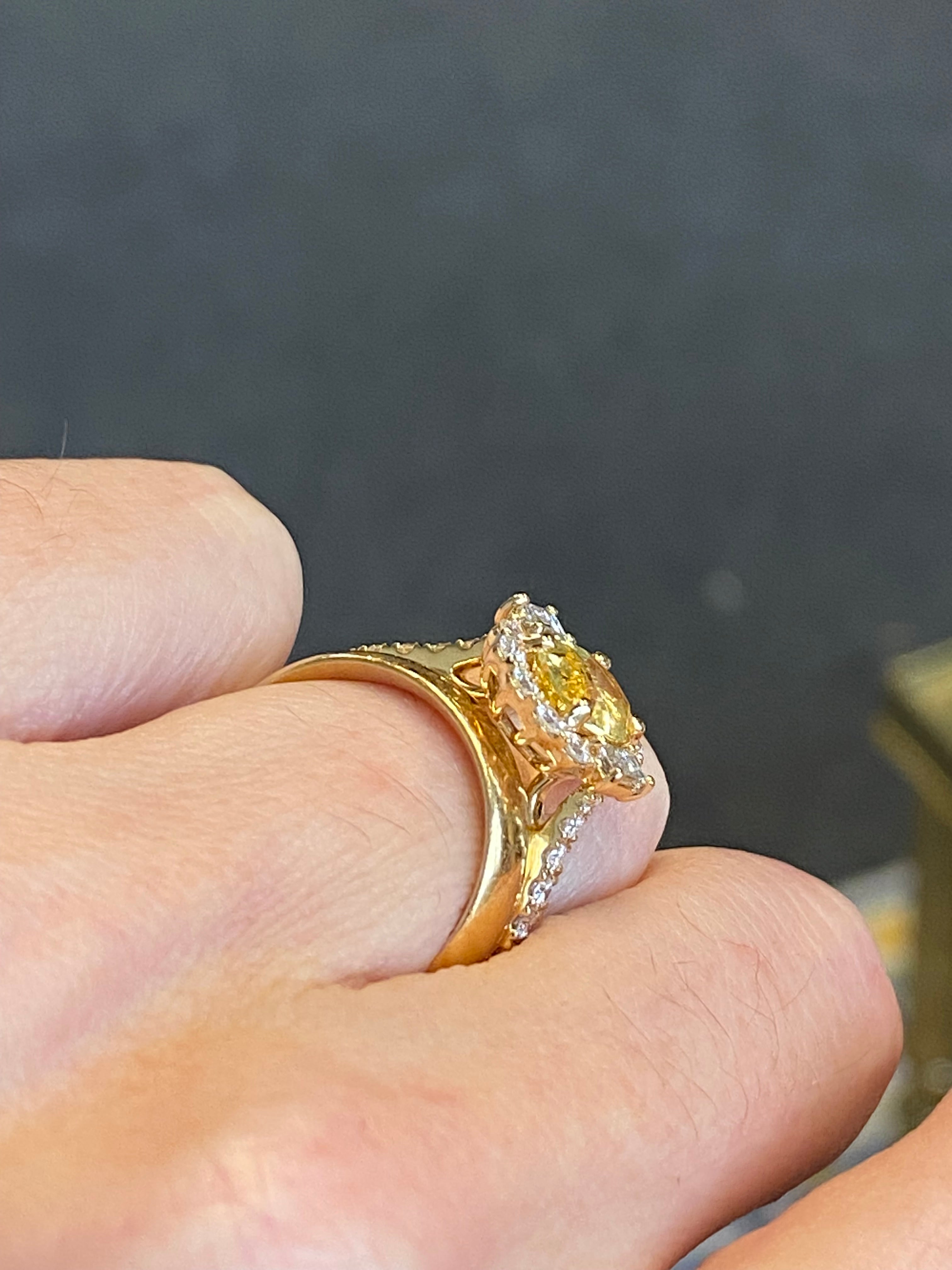 2.44 CTW Yellow Sapphire and Natural Diamond Halo Ring in 18ct Yellow Gold