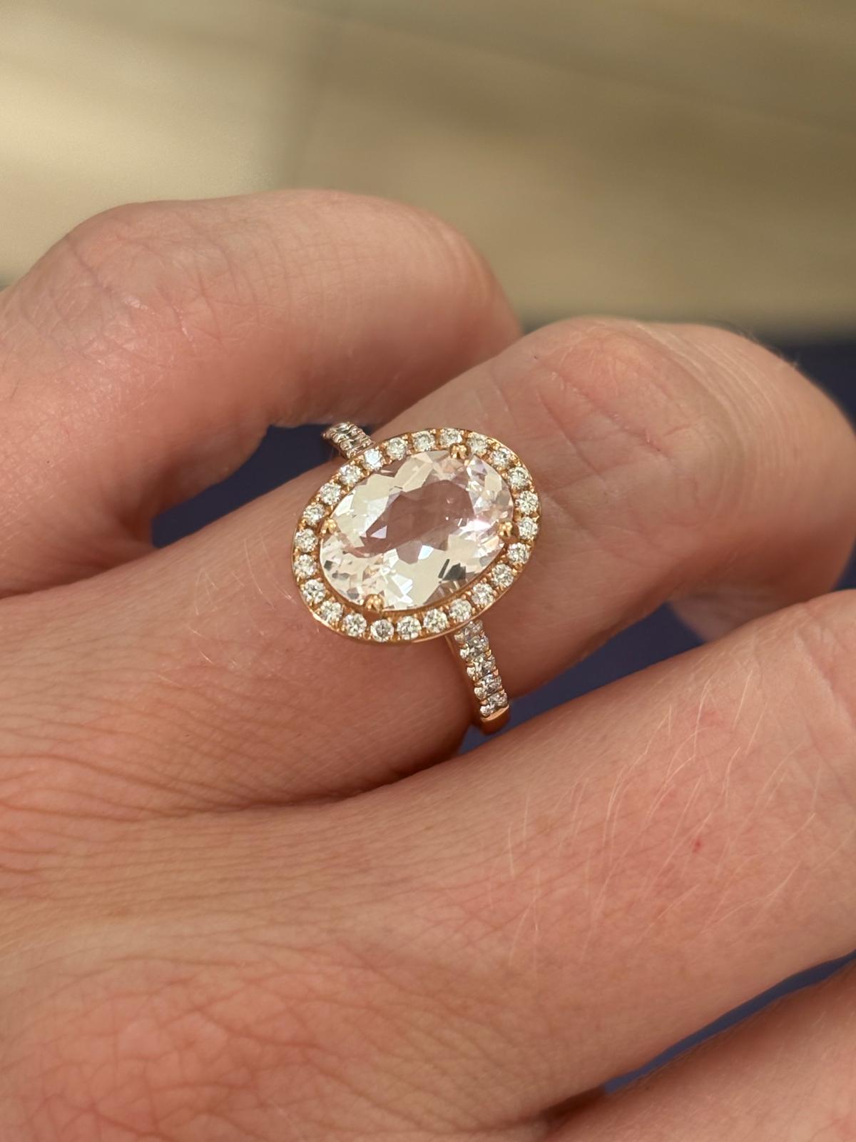 2.63 CTW Morganite and Natural Diamond Ring in 18ct Rose Gold