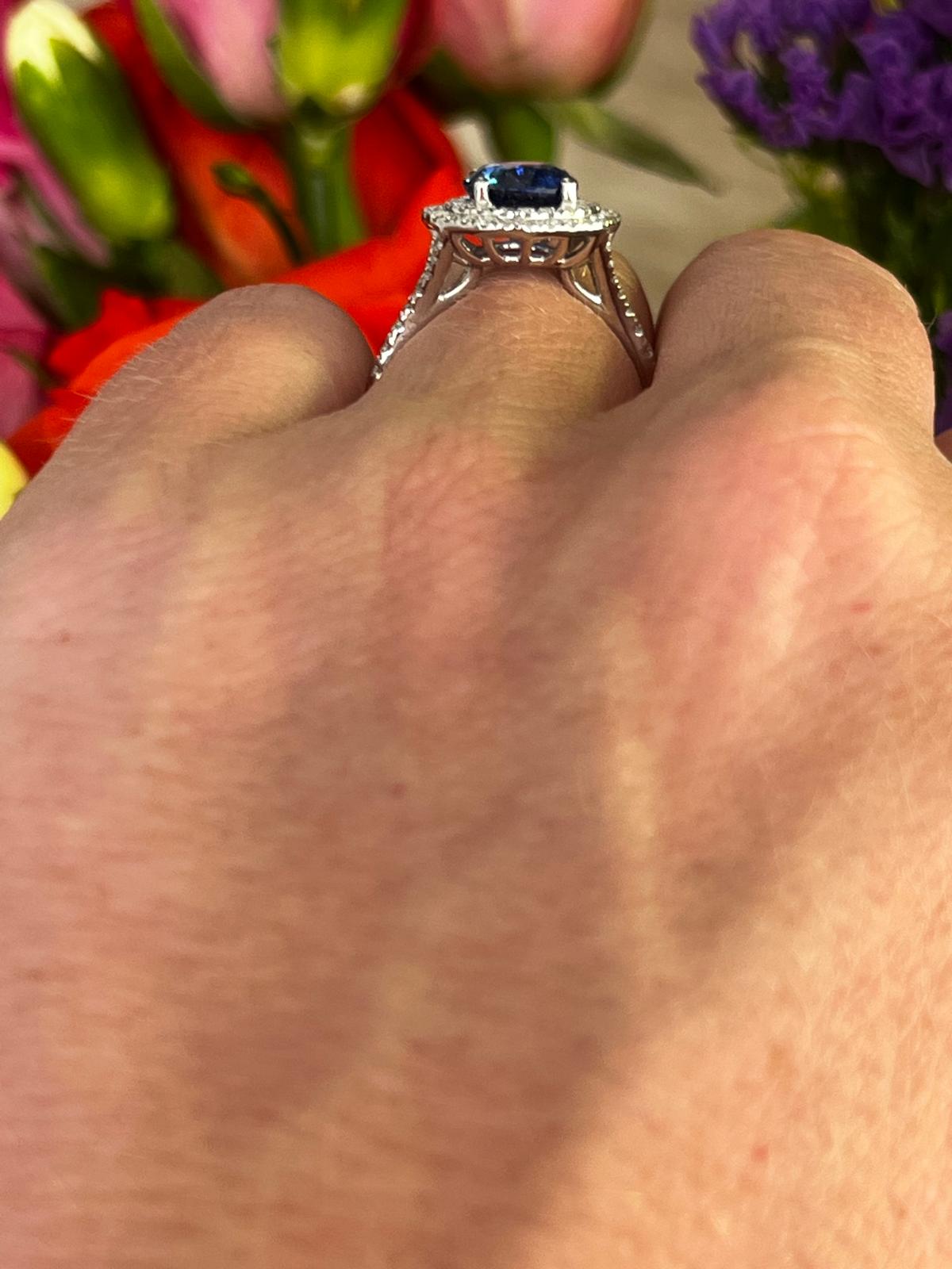 2.56 CTW Blue Ceylon Sapphire and Natural Diamond Double Halo Ring in Platinum