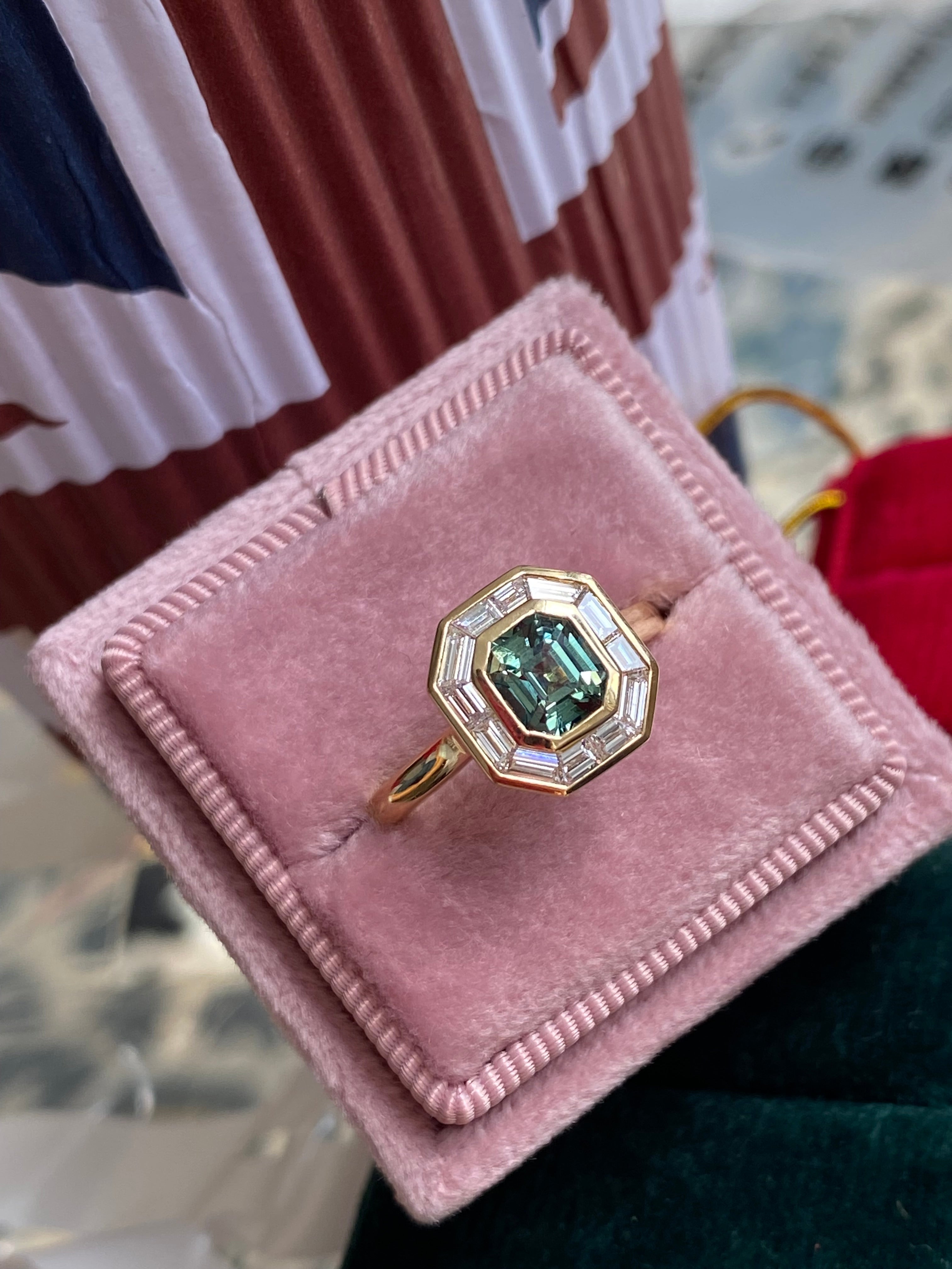 1.56 CTW Green Sapphire and Natural Diamond Ring in 18ct Yellow Gold