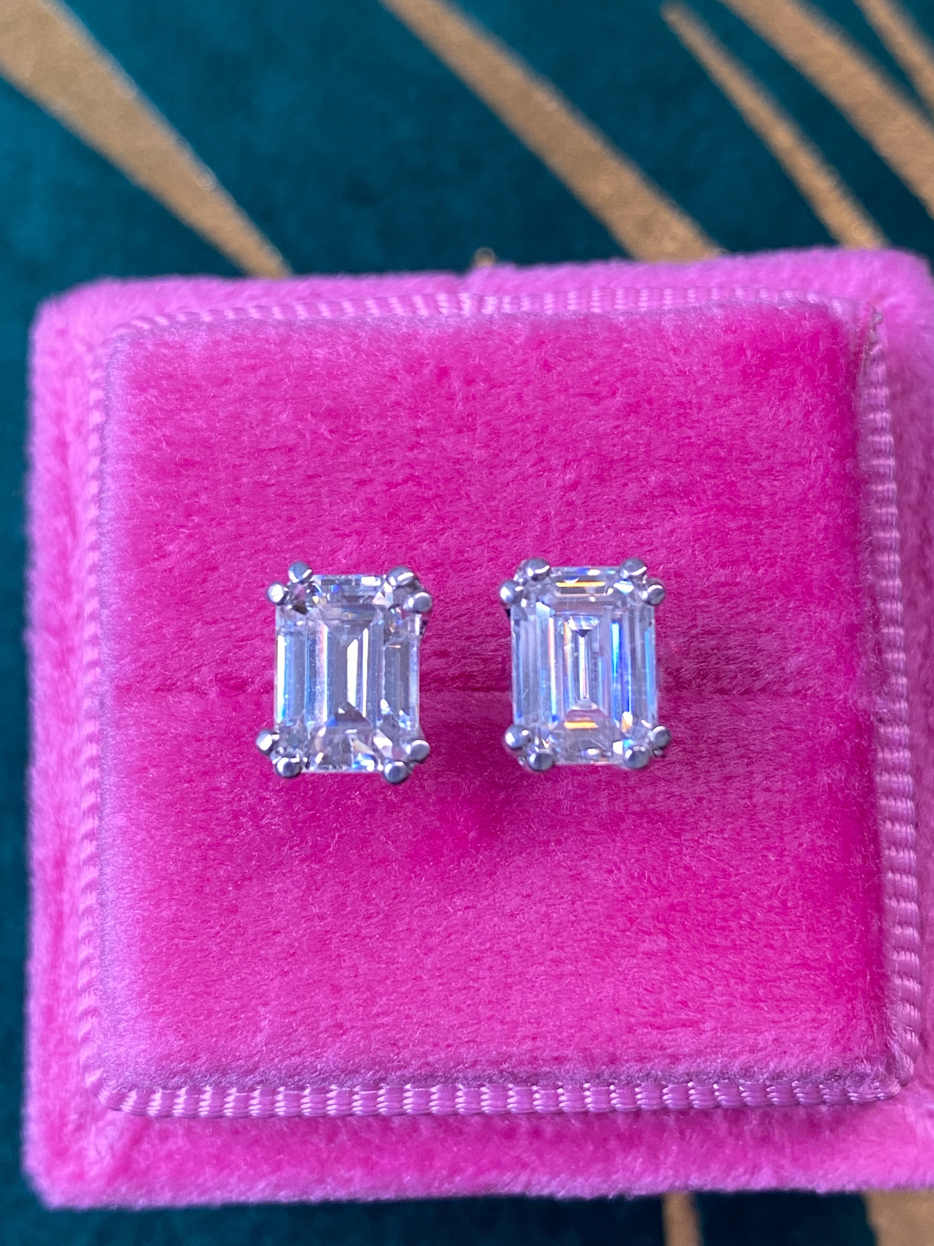 1.97 CTW Emerald Cut Moissanite Stud Earrings in Sterling Silver