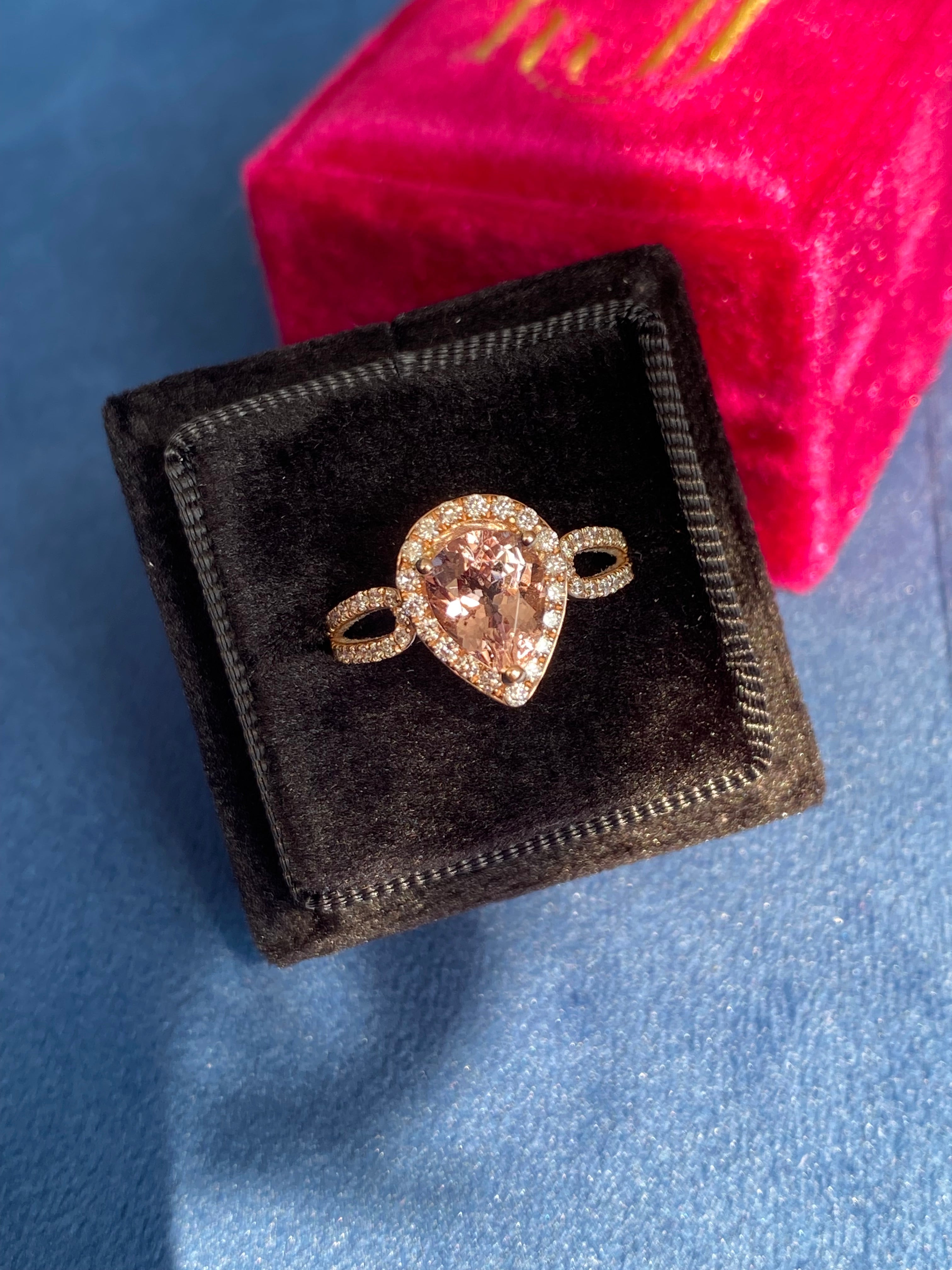 2.03 CTW Pear Cut Morganite and Natural Diamond Ring in 18ct Rose Gold