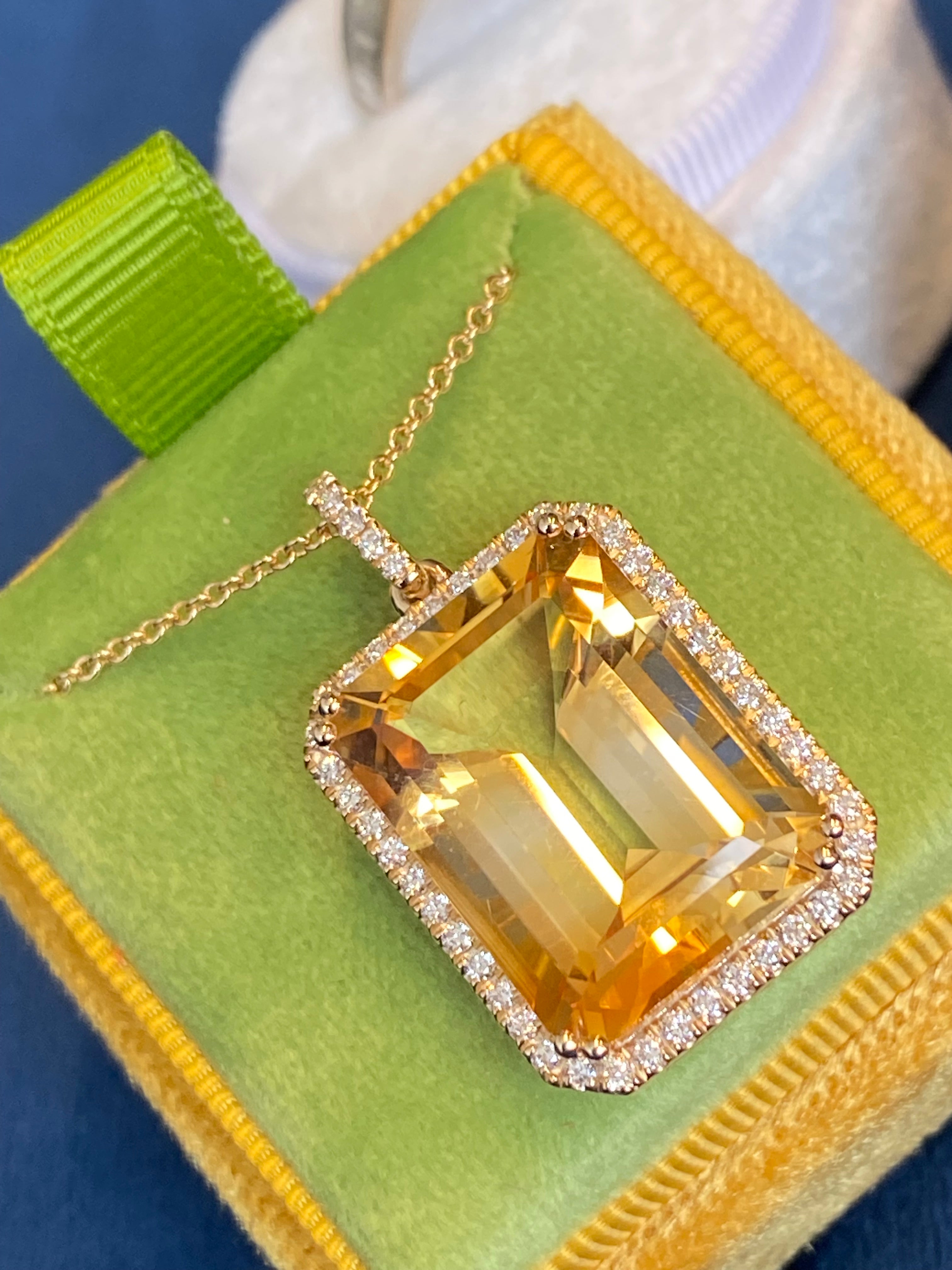 21.85 Carat Citrine and Natural Diamond Pendant Necklace in 9ct Yellow Gold