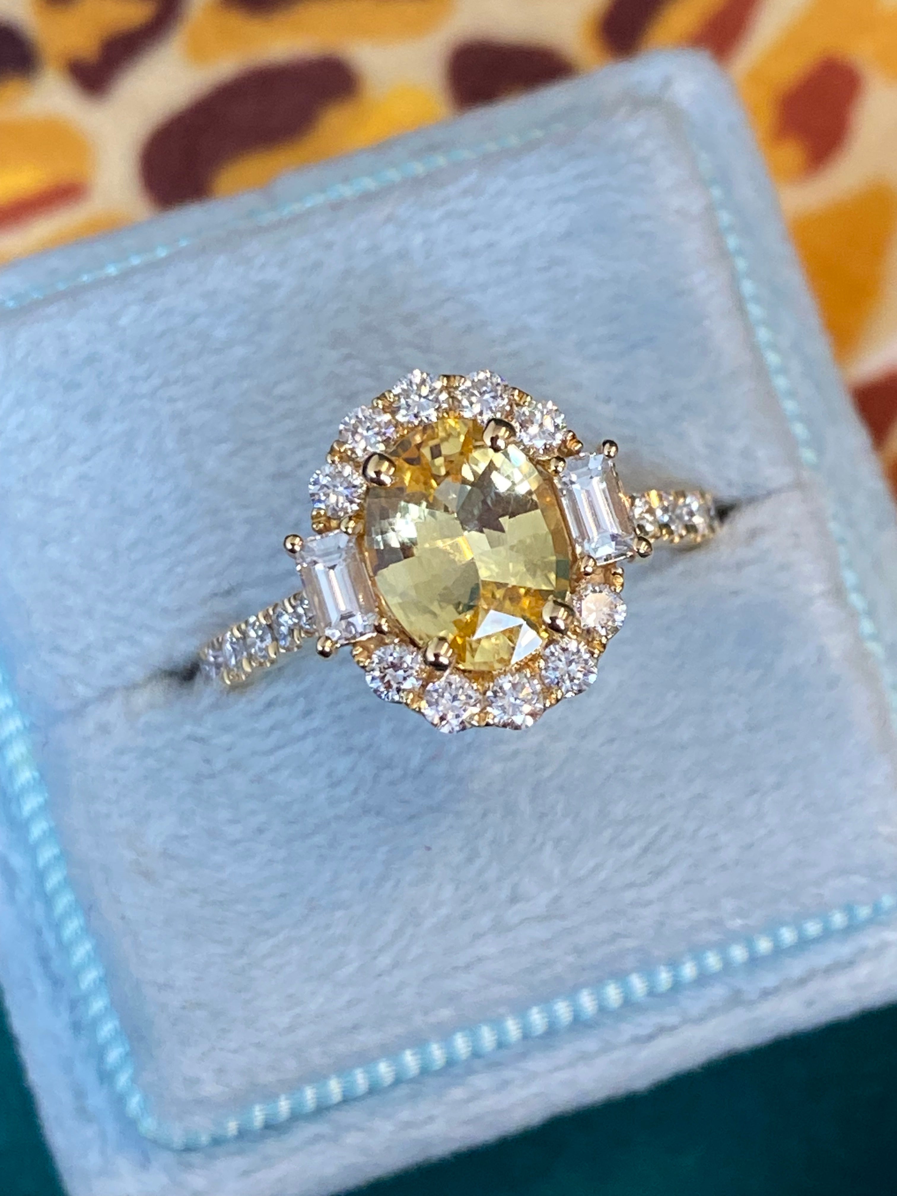 2.44 CTW Yellow Sapphire and Natural Diamond Halo Ring in 18ct Yellow Gold