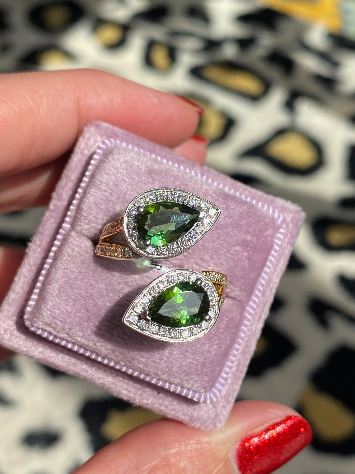 2.60 Carat Green Tourmaline and Diamond Bypass Ring in Platinum and 18ct Yellow Gold