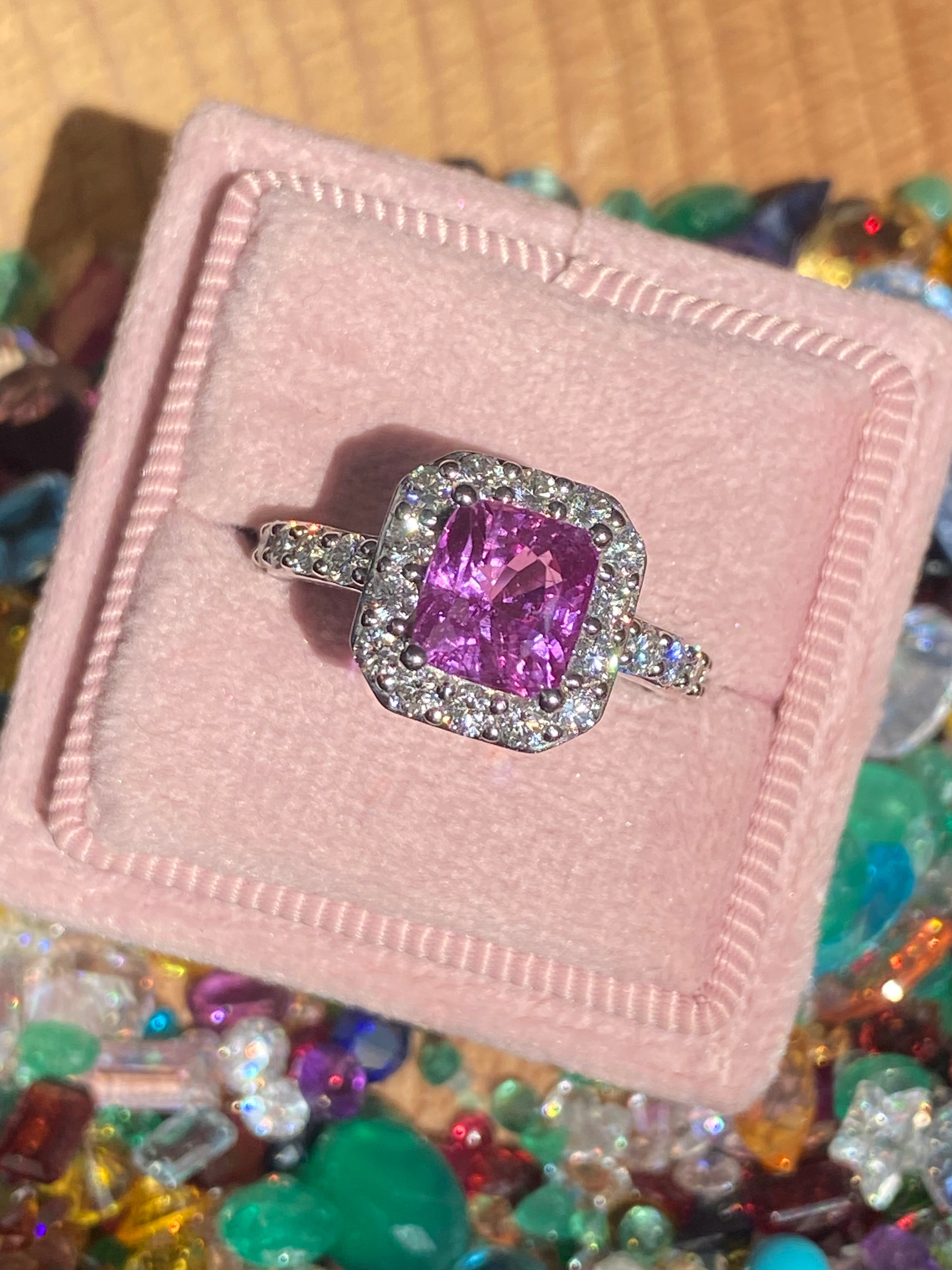 3.08 CTW Pink Sapphire and Natural Diamond Ring in Platinum