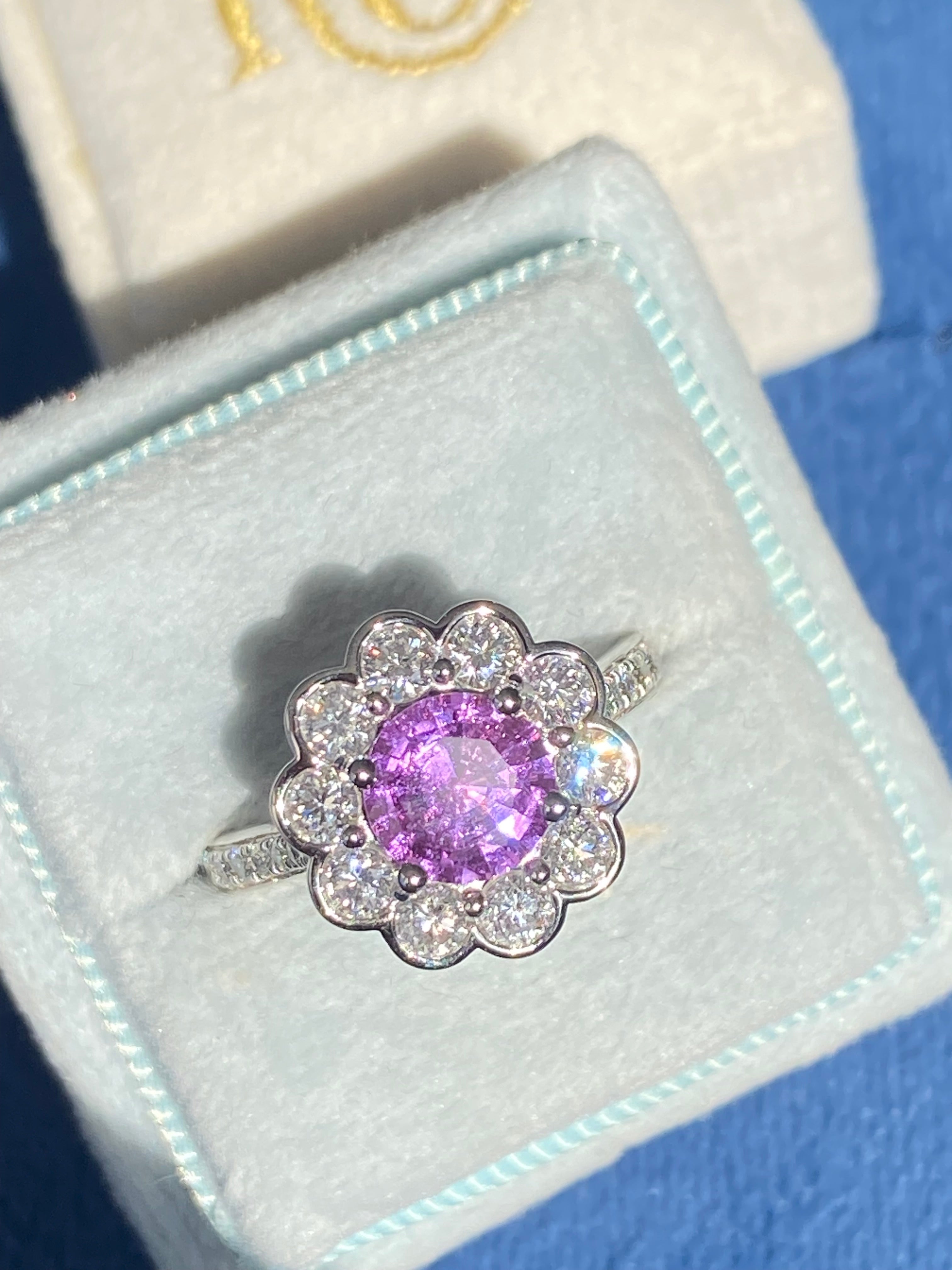 1.27 Carat Purple Sapphire and 1.02ctw Natural Diamond Halo Ring in Platinum