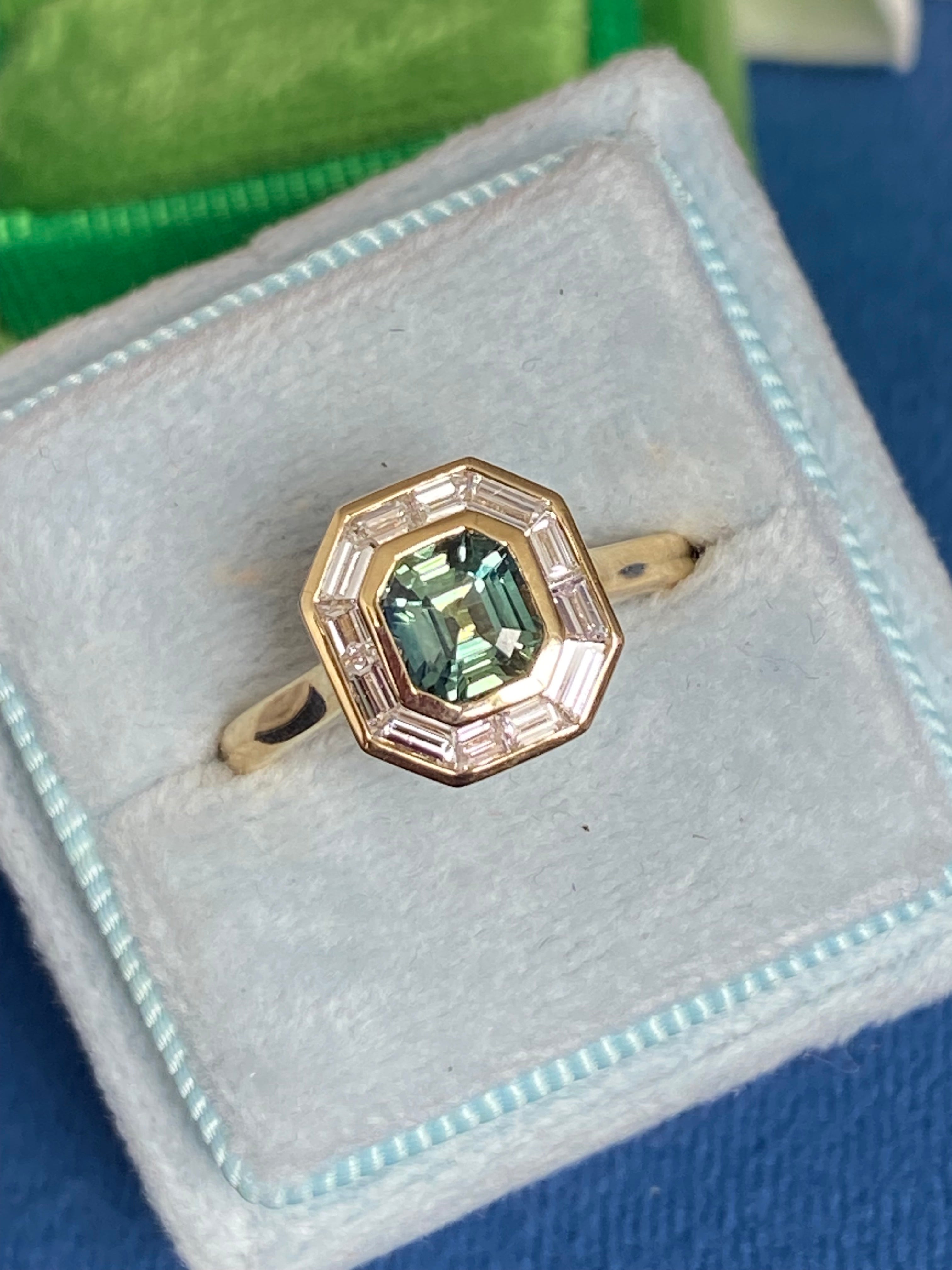 1.56 CTW Green Sapphire and Natural Diamond Ring in 18ct Yellow Gold