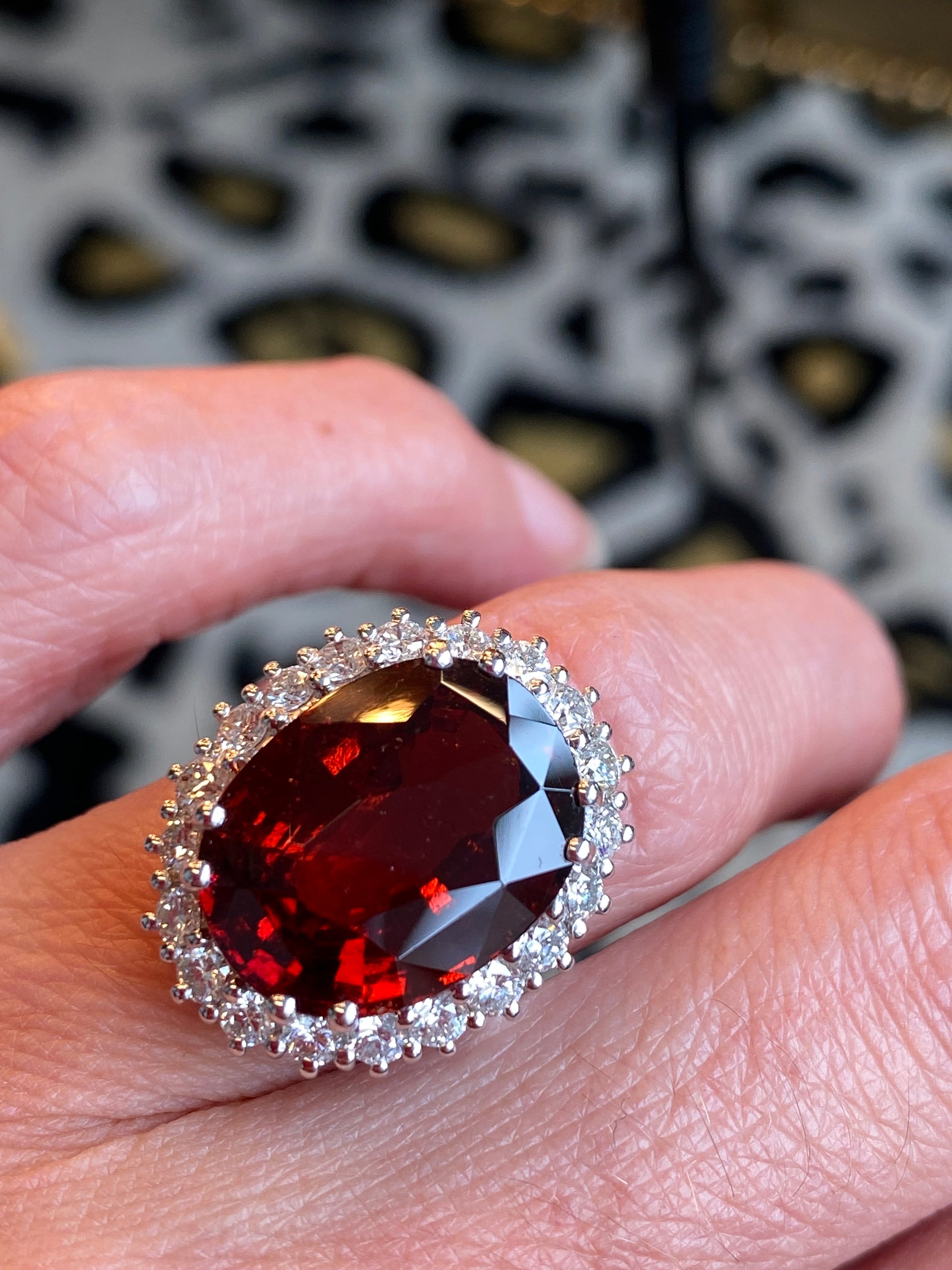 10.41 Carat Hessonite Garnet and Diamond Ring in 18ct White Gold