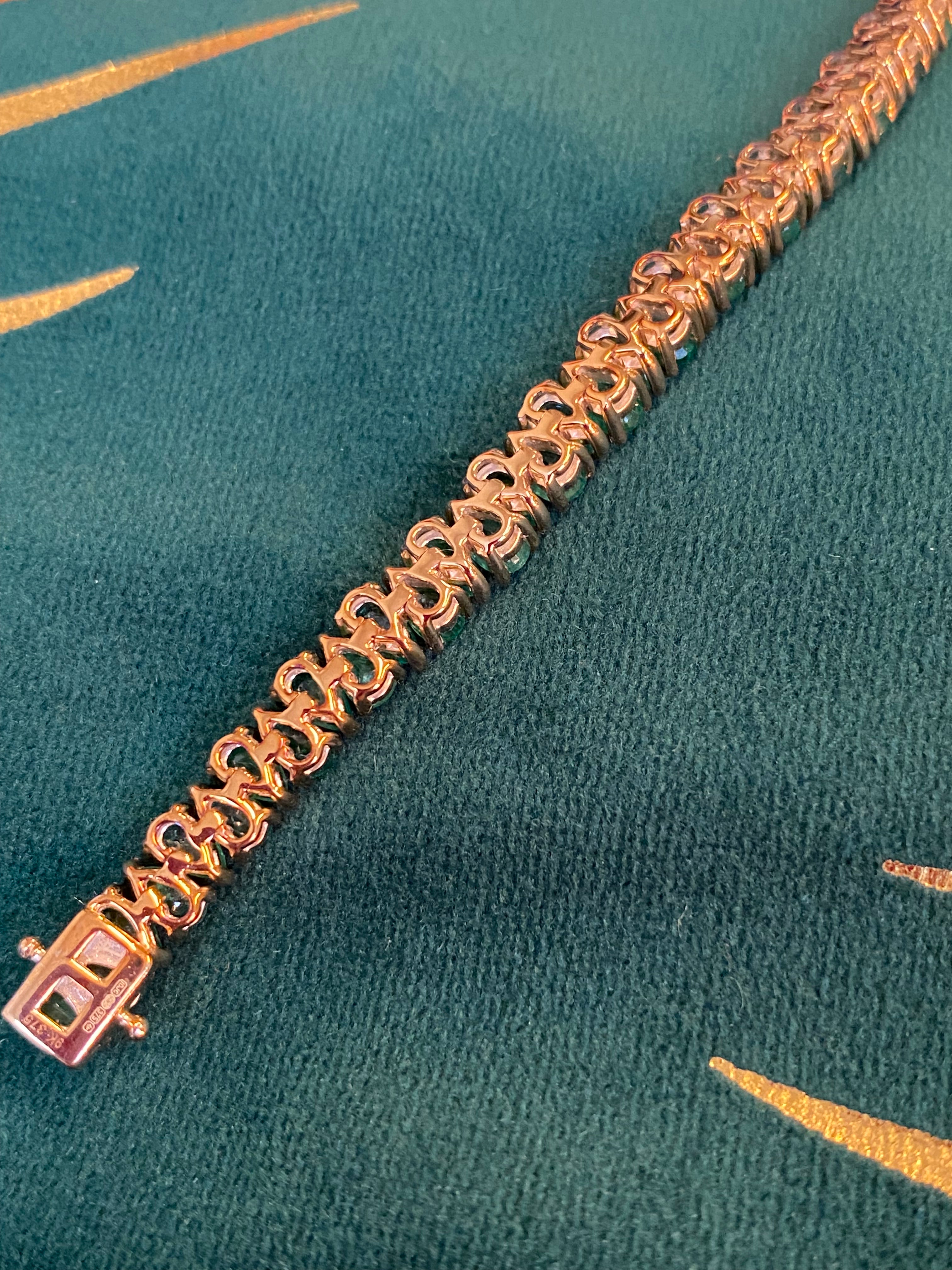 13.88 CTW Pear Cut Emerald Line Tennis Bracelet in 9ct Yellow Gold