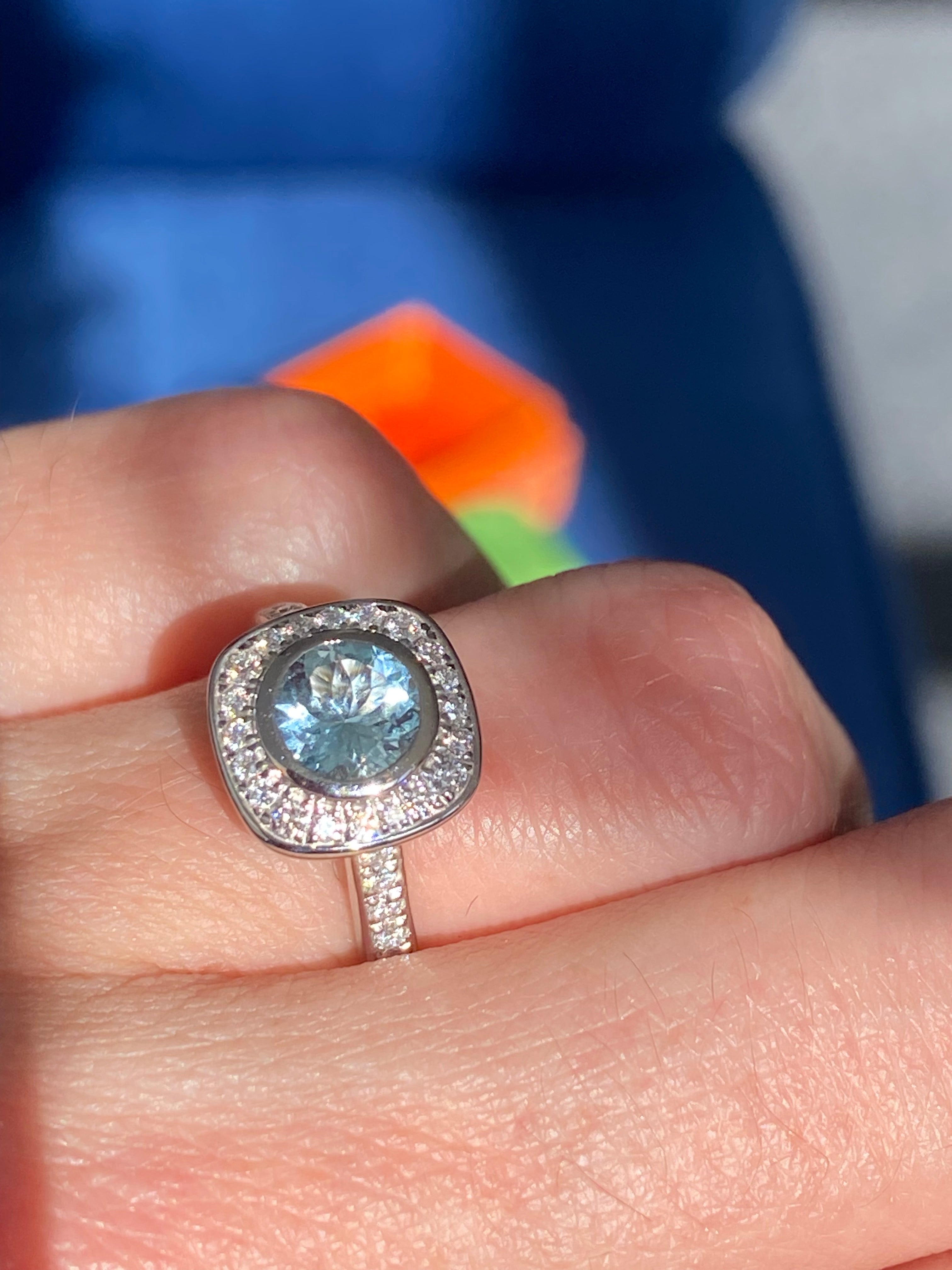 1.11 CTW Aquamarine and Natural Diamond Ring in Platinum