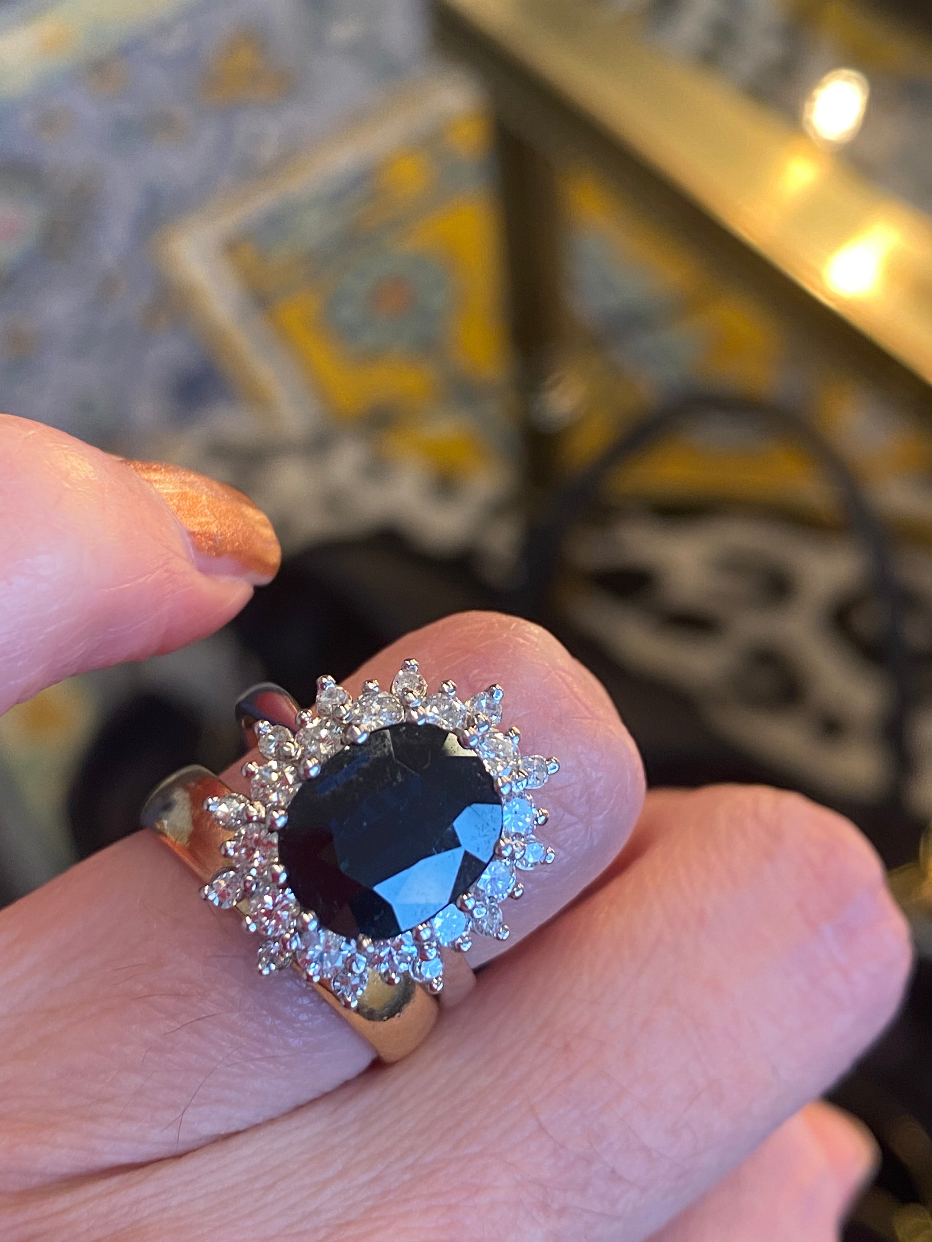 2.75 Carat Oval Blue Sapphire and 1.00 Carat Diamond Halo Ring in 18ct White Gold