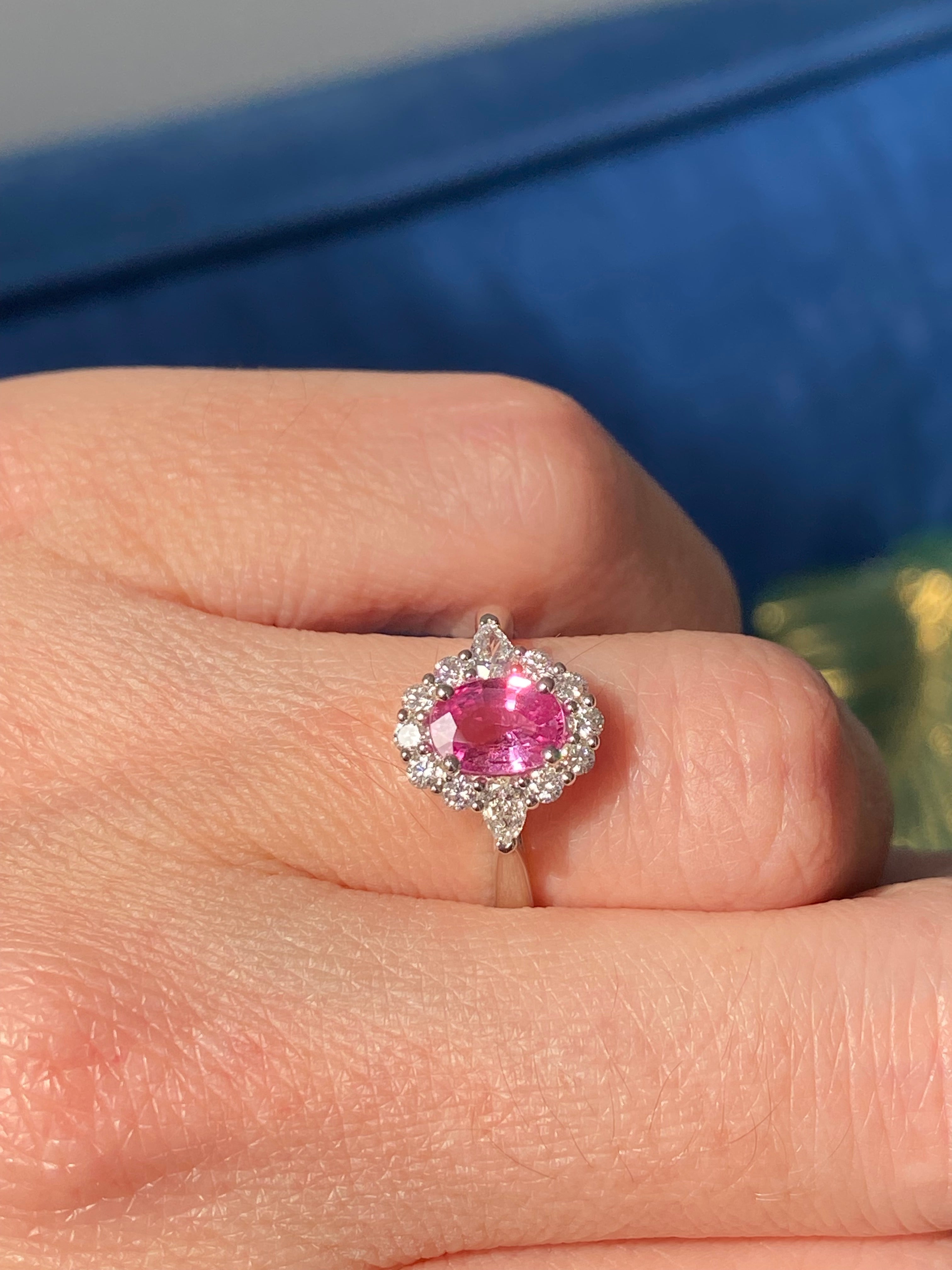 1.46 CTW Pink Sapphire and Natural Diamond Ring in Platinum