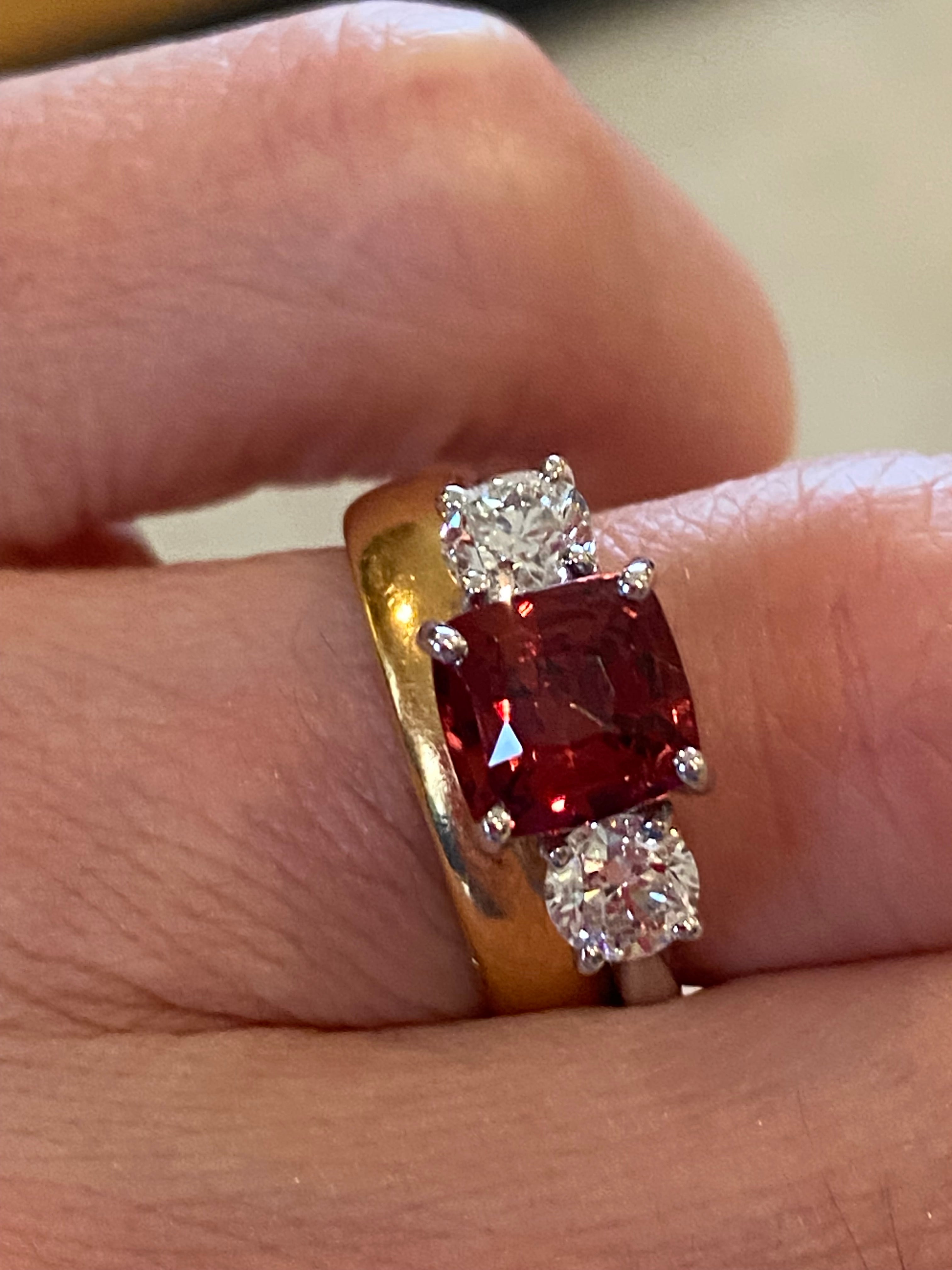 3.28 CTW Rhodolite Garnet and Natural Diamond Three Stone Ring in Platinum