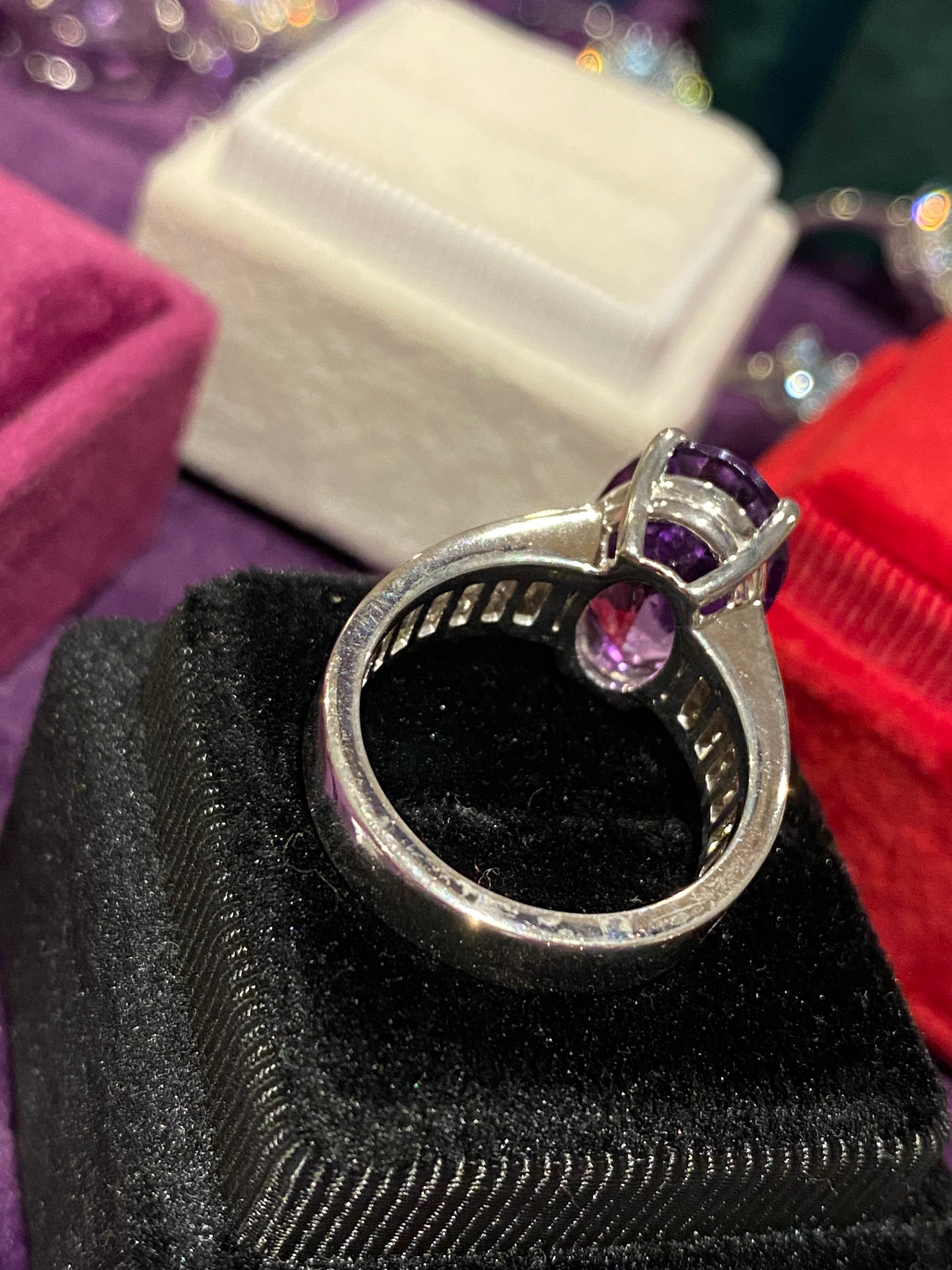 5.58ct Oval Cut Amethyst and 1.36ctw Moissanite Cocktail Ring in Sterling Silver