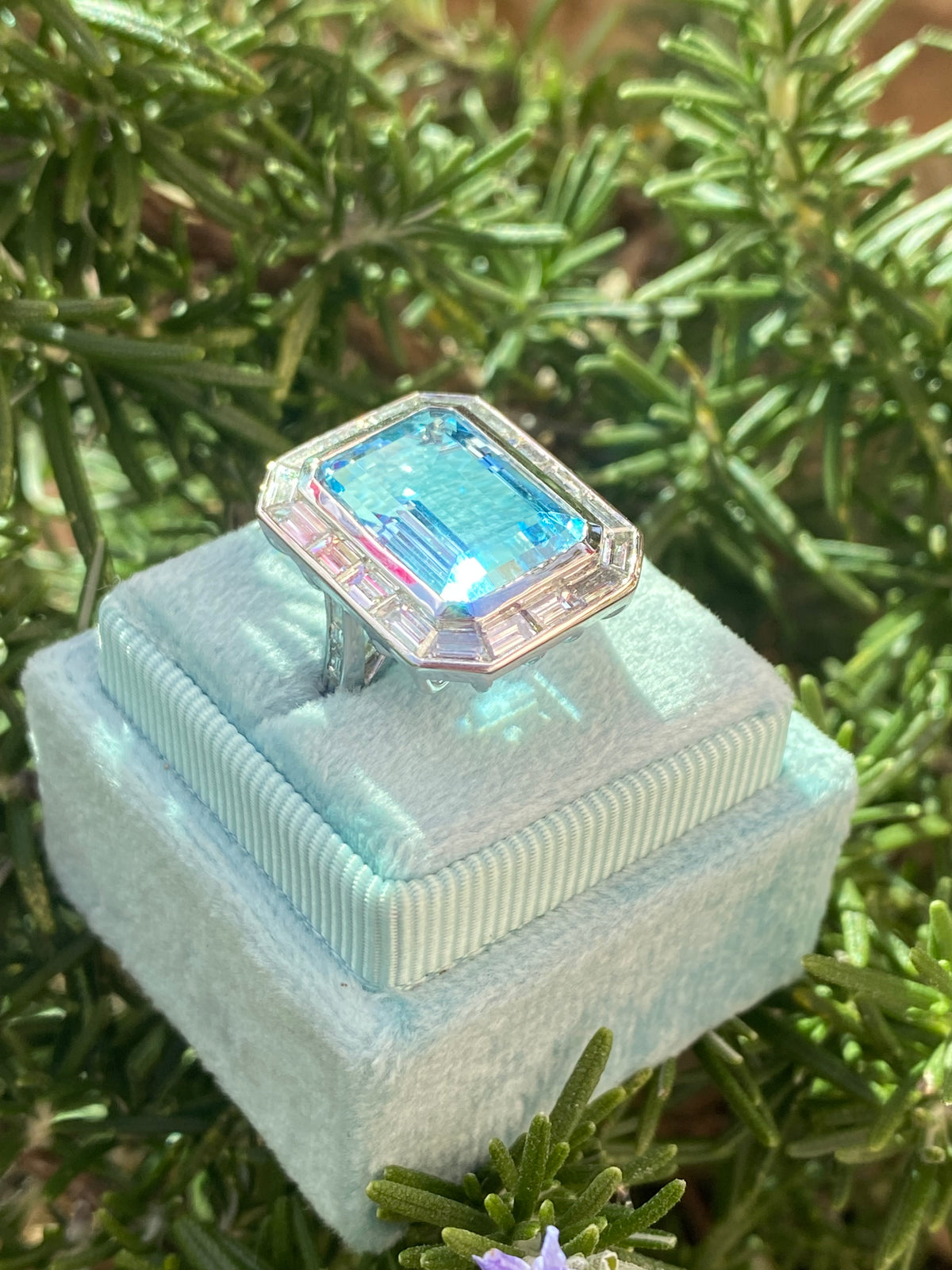 9.98 CTW Santa Maria Aquamarine and Natural Diamond Halo Ring in Platinum