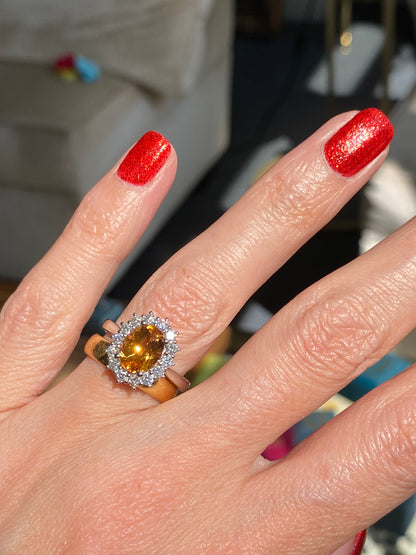 2.46 Carat Golden Topaz and Natural Diamond Ring in Platinum