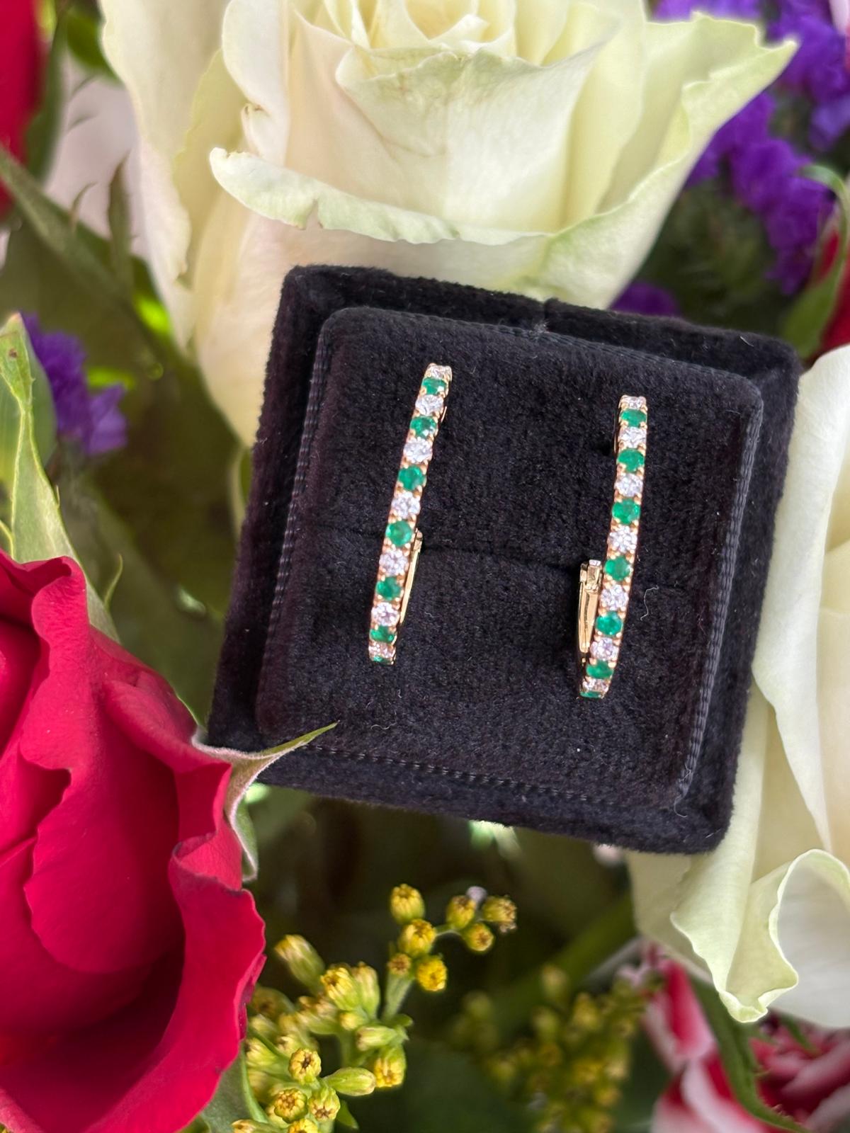 Emerald and Diamond Hoop Earrings in 18ct Yellow Gold