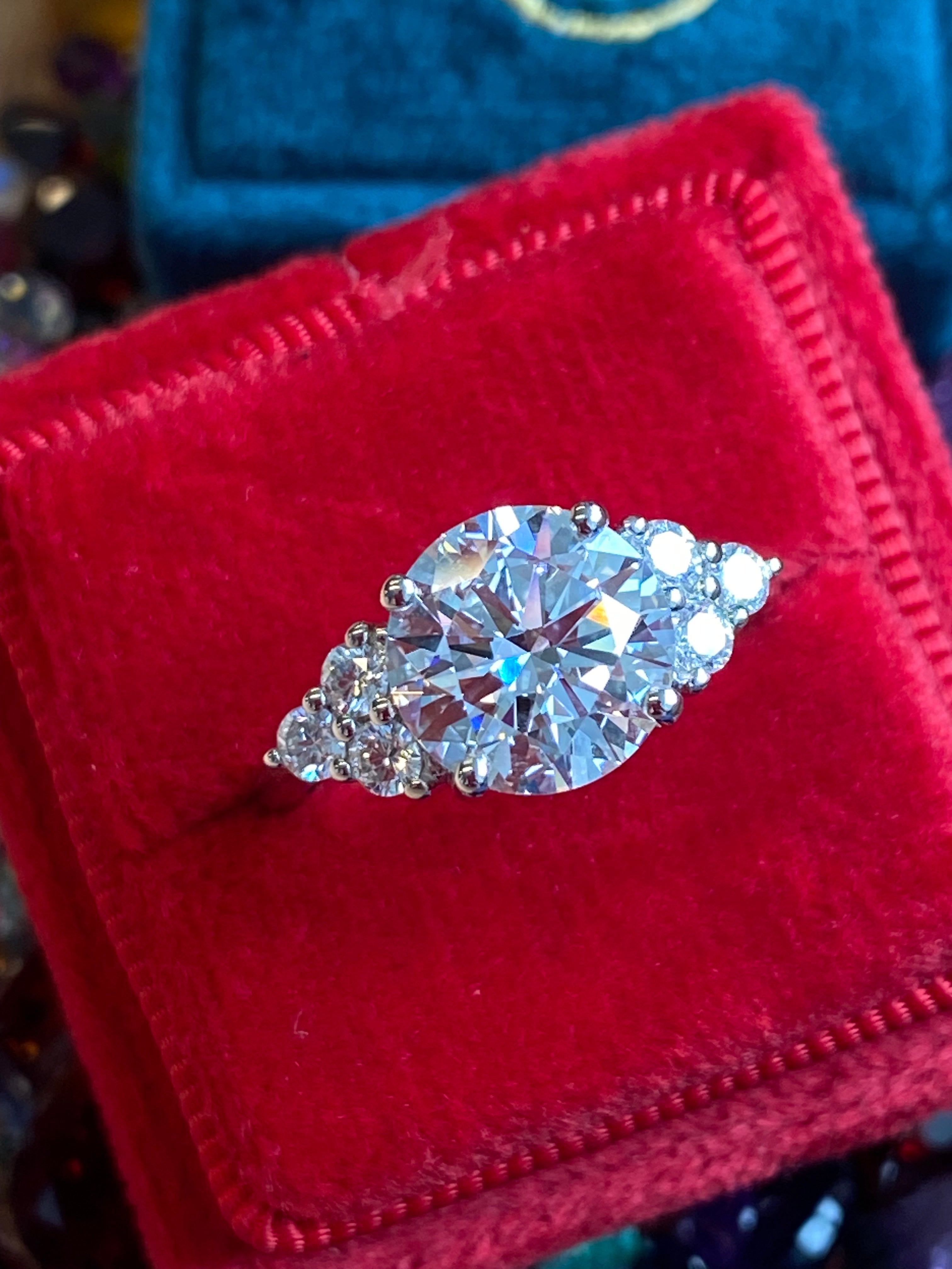 3.39 Carat Round Brilliant Cut D Colour VS1 Lab Diamond Trefoil Three Stone Ring in Platinum