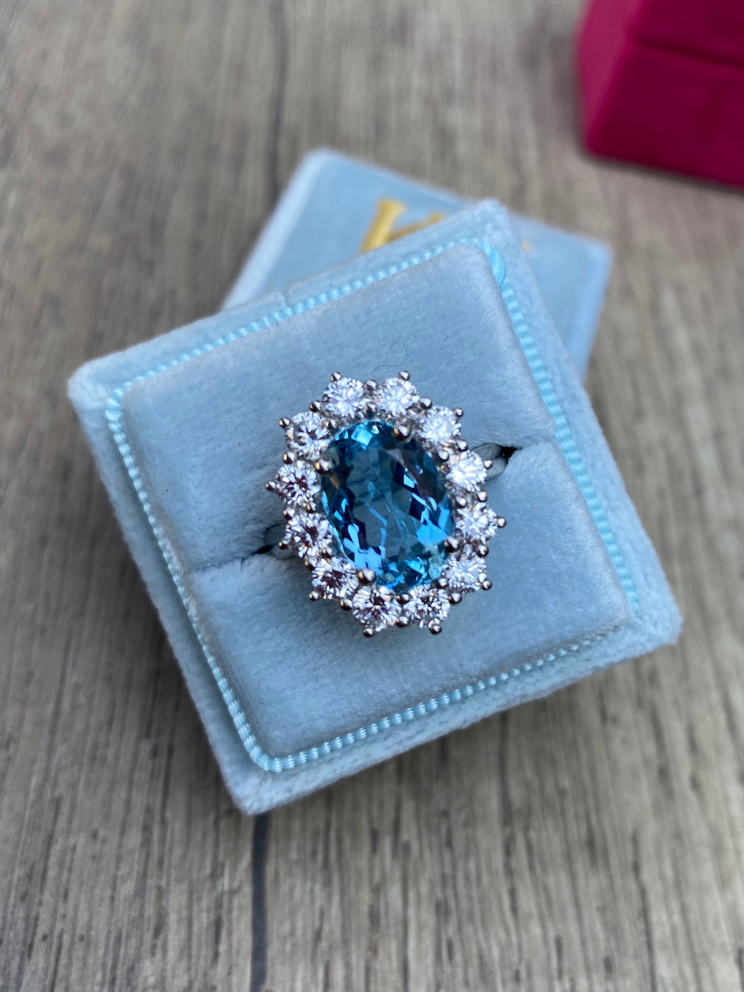 4.32 CTW Marquise Cut Aquamarine and Natural Diamond Halo Engagement Ring in Platinum