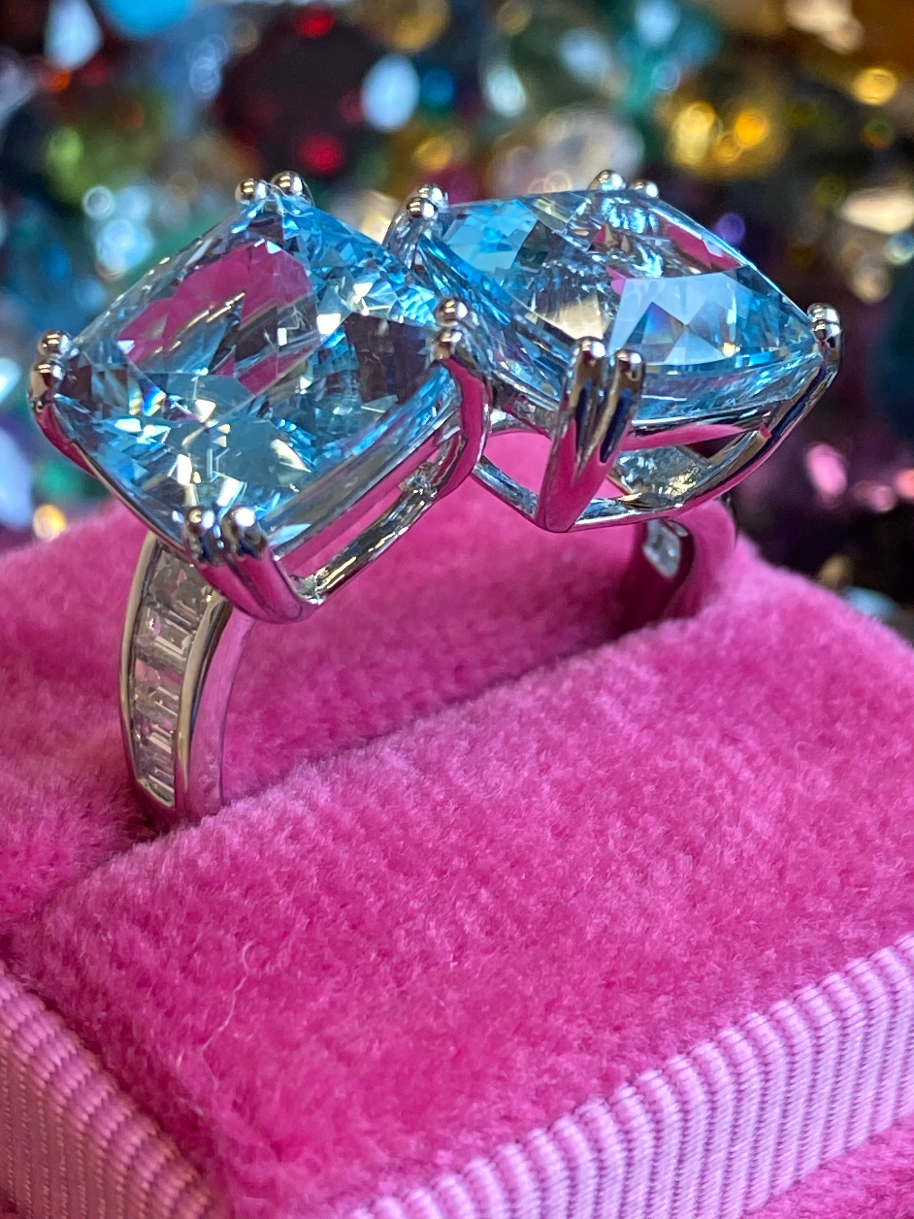 9.67 CTW Aquamarine and Natural Diamond Toi et Moi Ring in Platinum