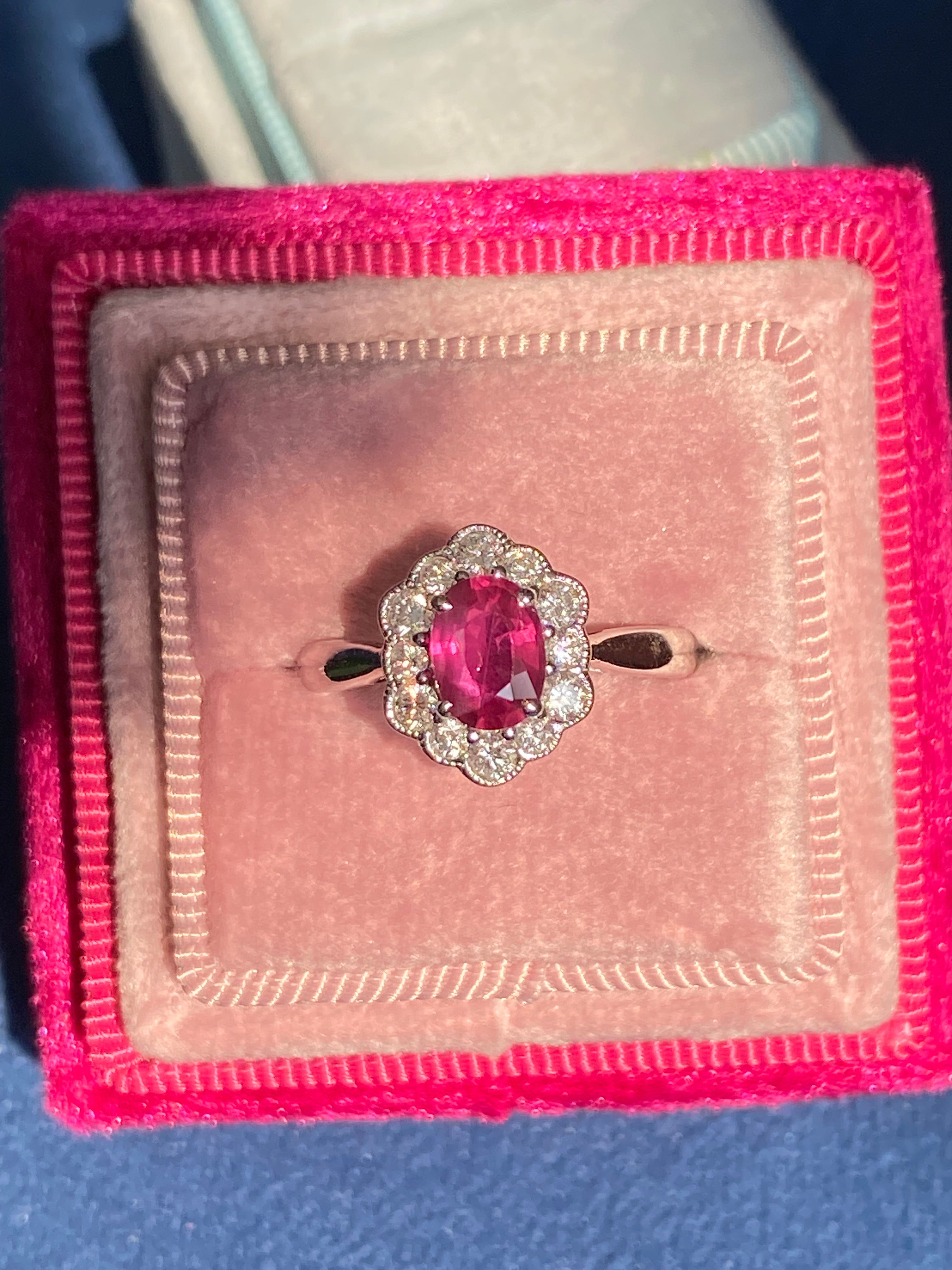 1.49 CTW Ruby and Natural Diamond Halo Ring in 18ct White Gold