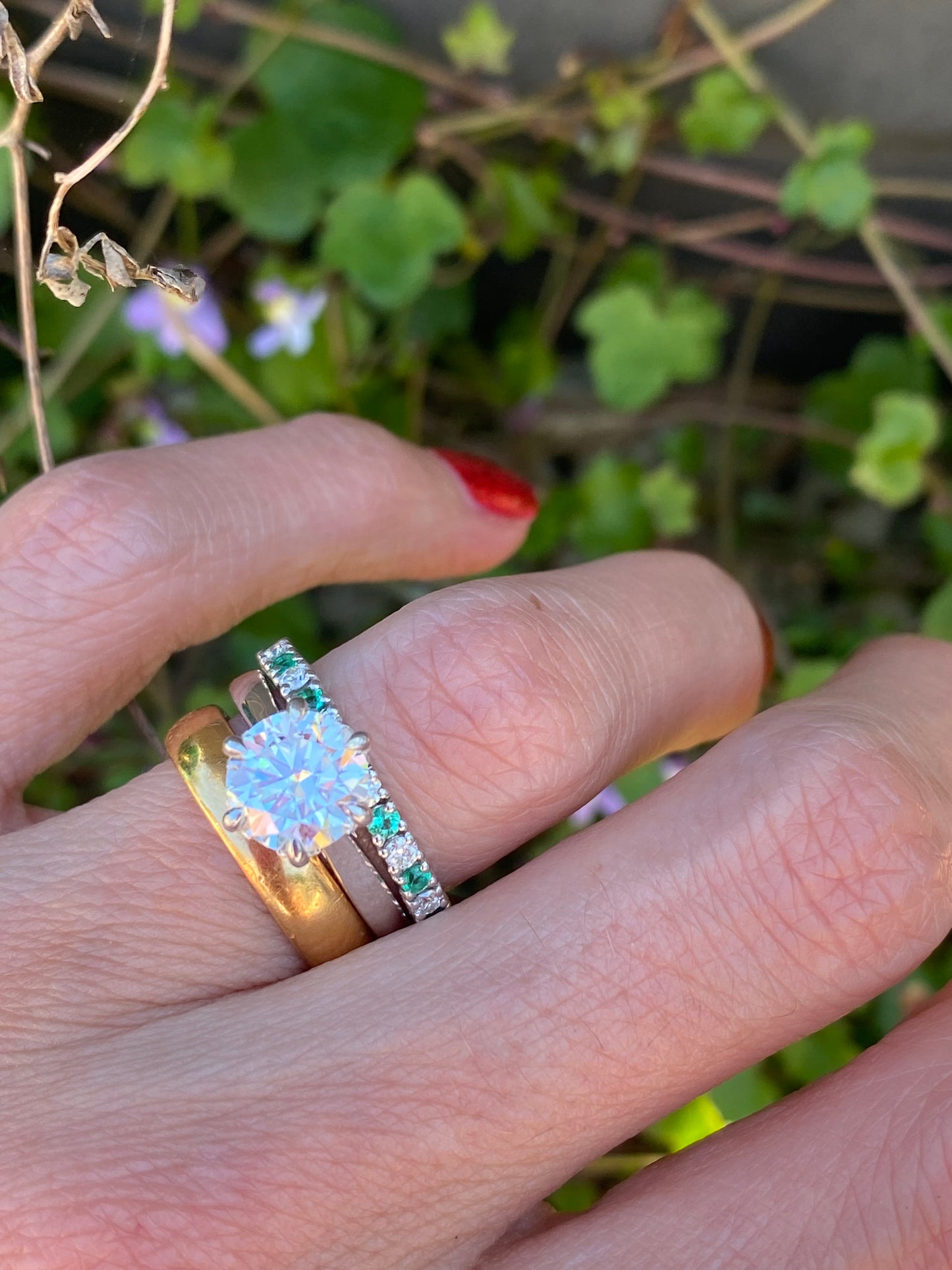 0.47ctw Natural Emerald and Moissanite Eternity Stacking Ring