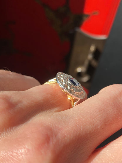 1.70 CTW Belle Époque Style Sapphire and Diamond Ring in 18ct Gold