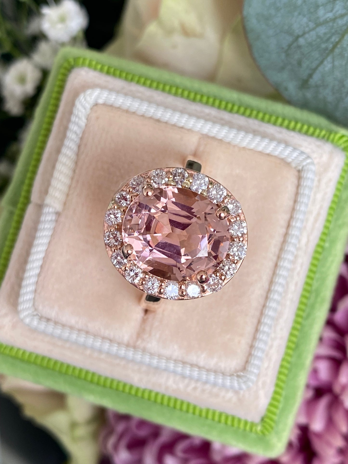 6.00 Carat Oval-Cut Pink Tourmaline and Diamond Halo Ring in 18ct Rose Gold