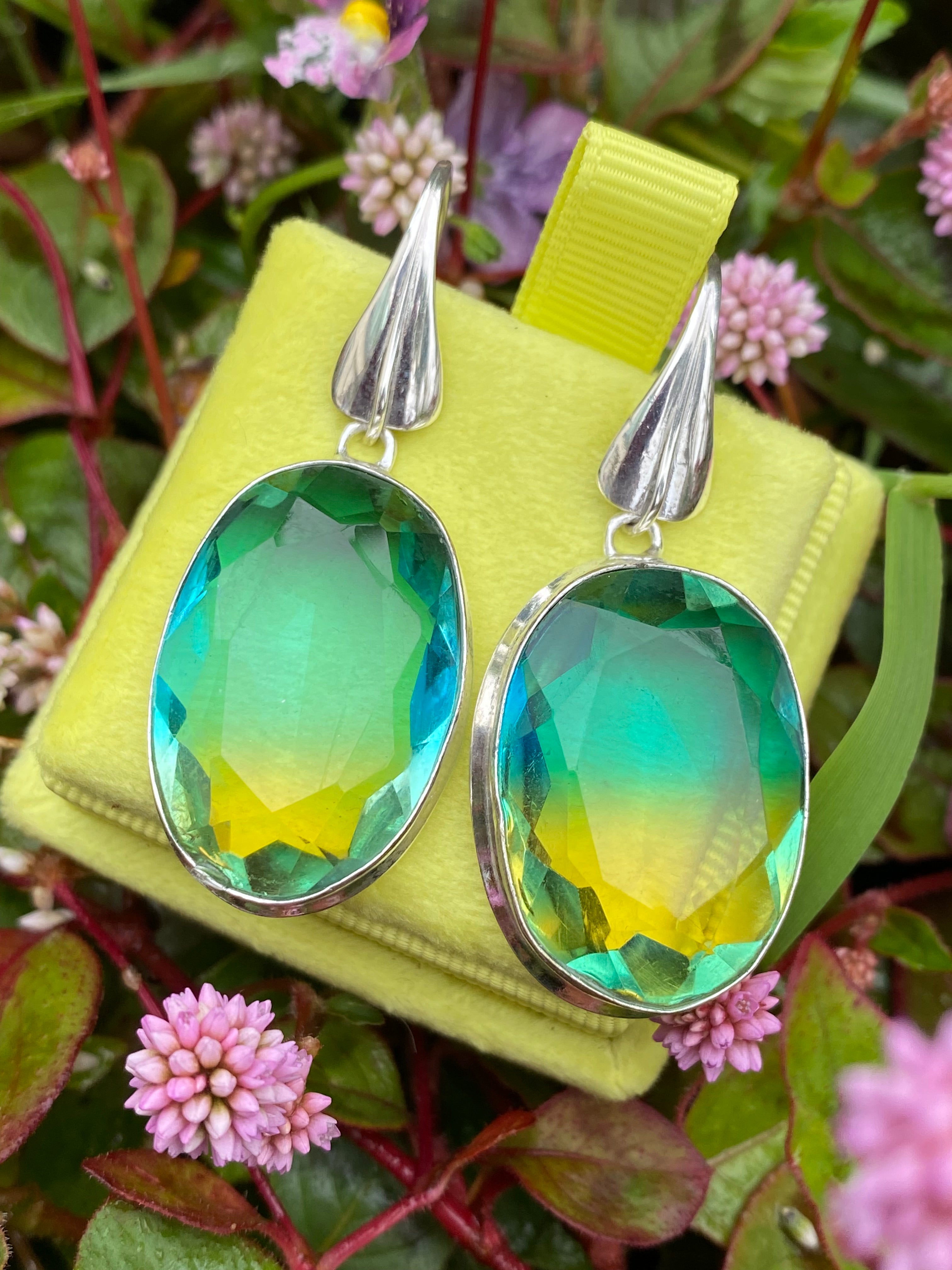 80 CTW Oval Cut Synthetic Tourmaline Earrings in Sterling Silver