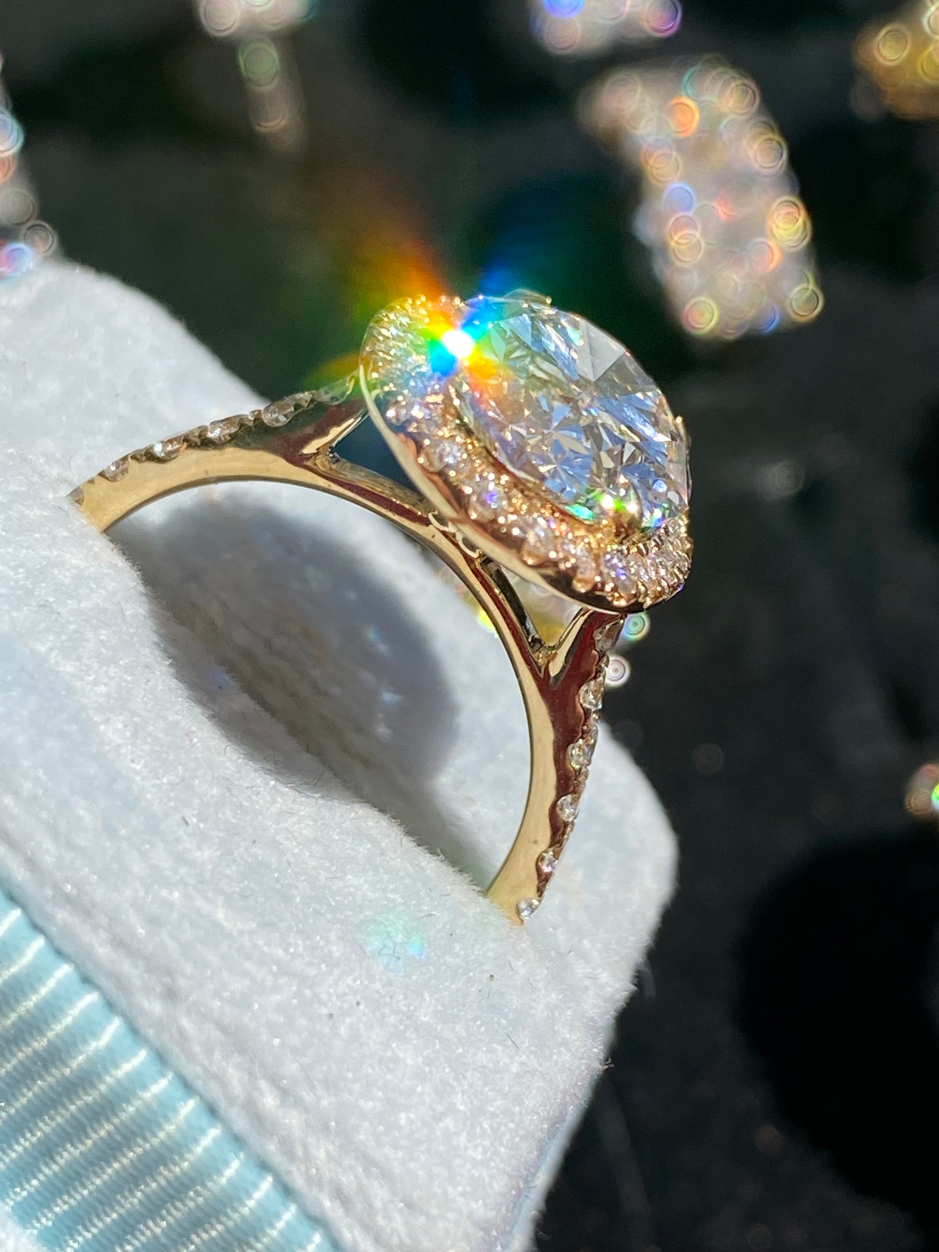 4.59 CTW Oval Cut Lab Diamond Halo Engagement Ring in 18ct Yellow Gold