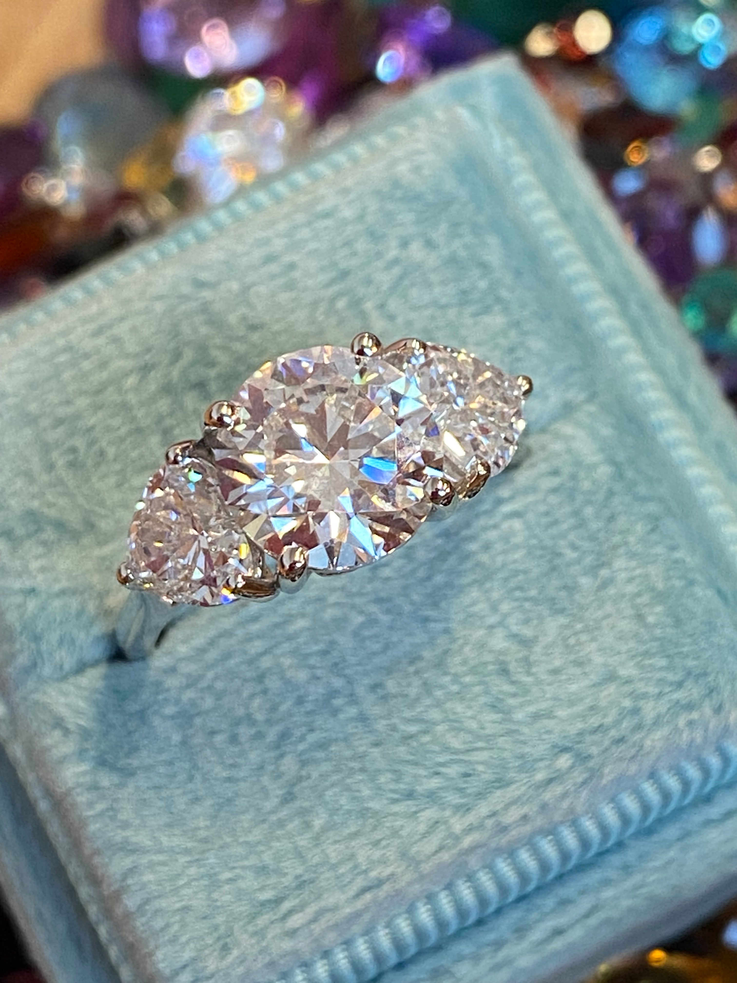 3.80CT + Brilliant Cut Oval and Heart Lab Grown Diamond Three Stone Engagement Ring, D Colour / VS Clarity in Platinum