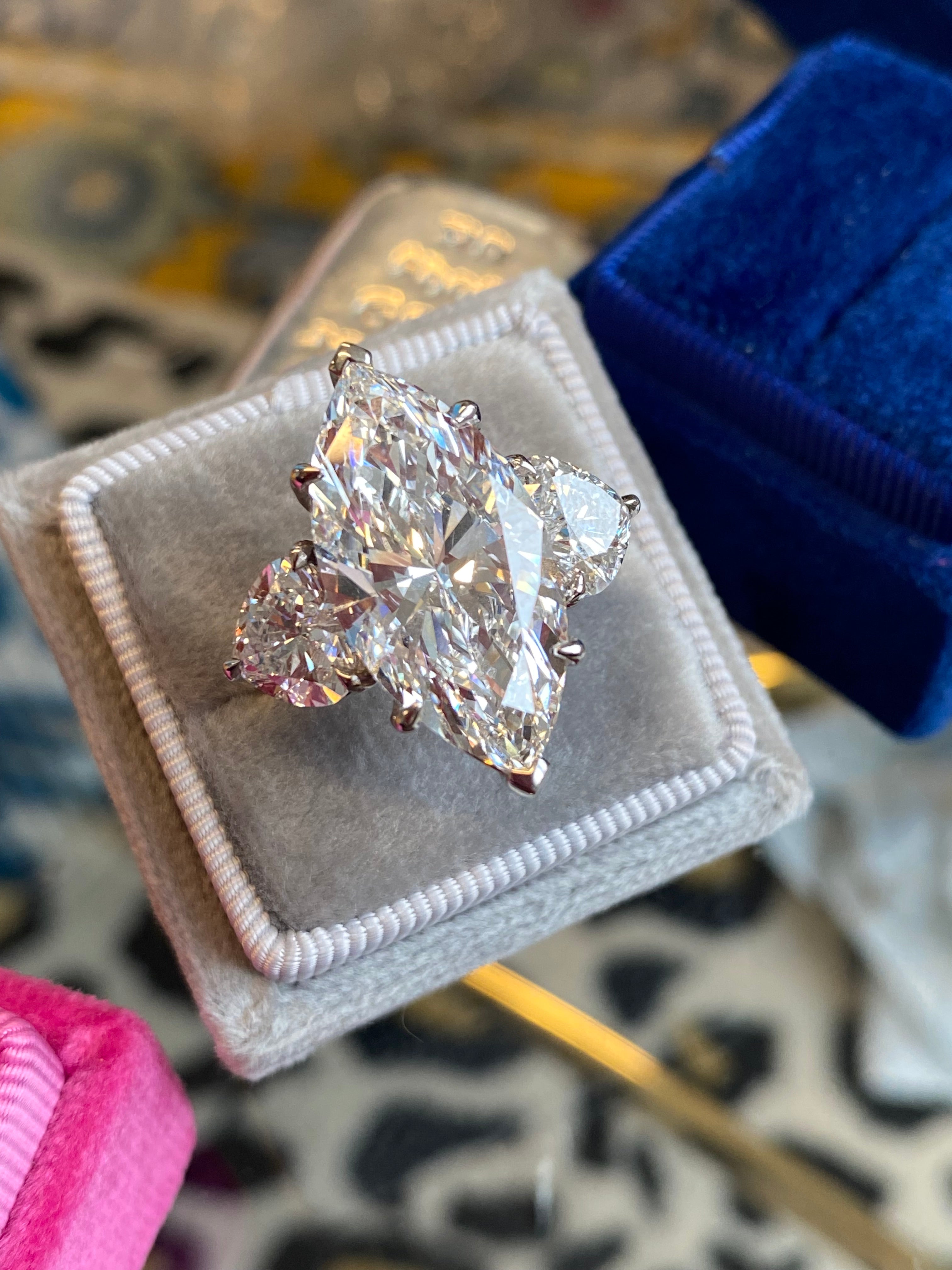 10.00 Carat Marquise Cut + 3.00CTW Heart Cut Lab Diamond Engagement Ring in Platinum