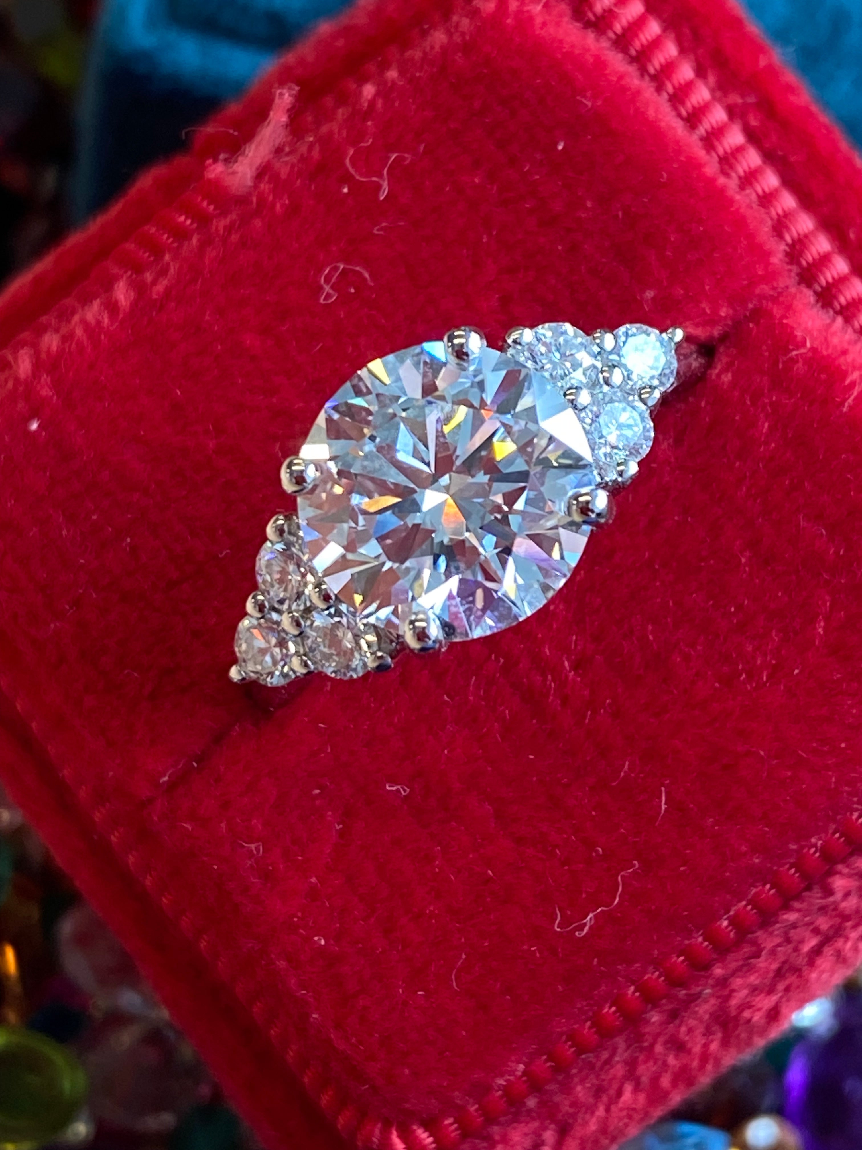 3.39 Carat Round Brilliant Cut D Colour VS1 Lab Diamond Trefoil Three Stone Ring in Platinum