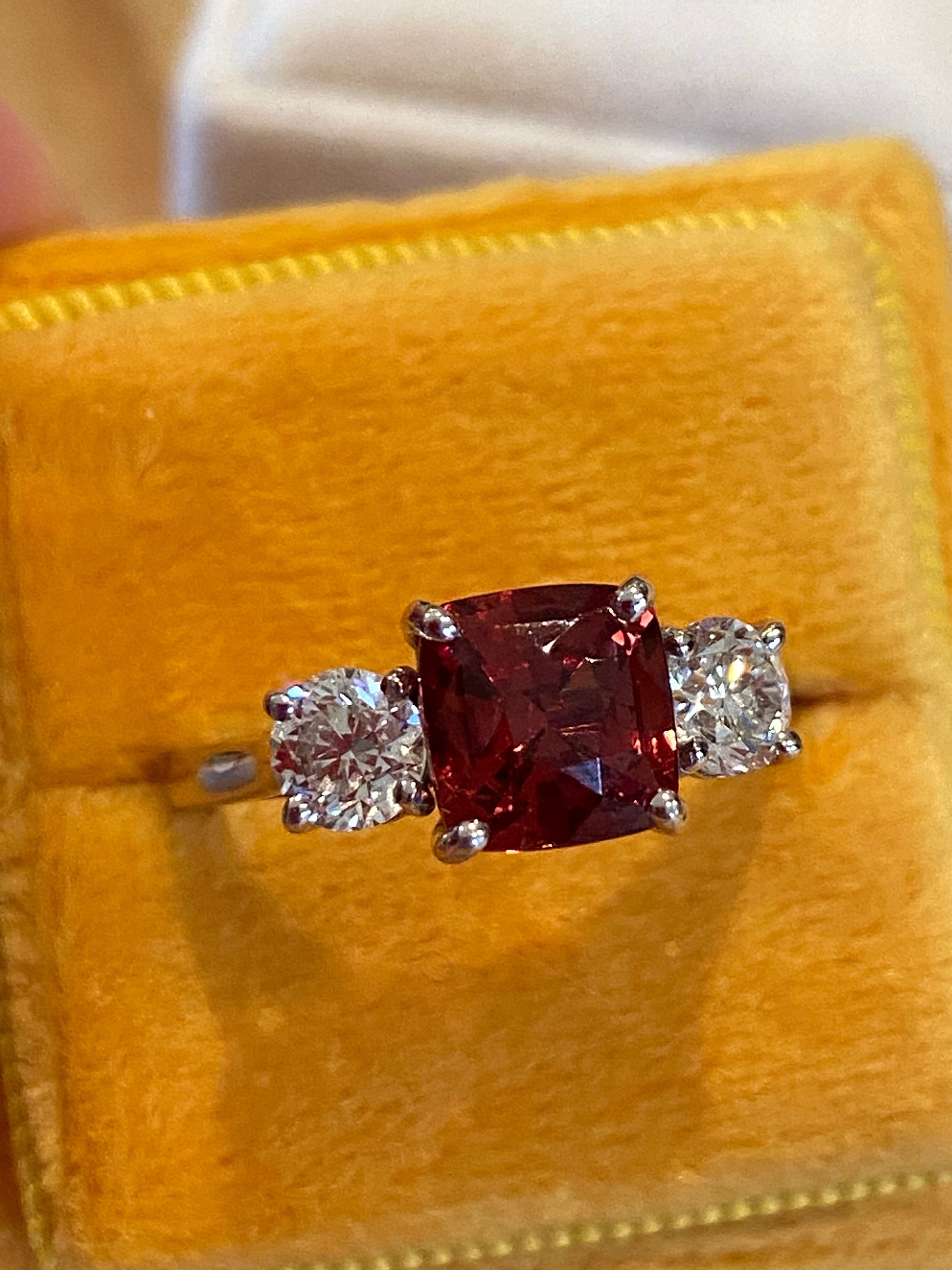 3.28 CTW Rhodolite Garnet and Natural Diamond Three Stone Ring in Platinum