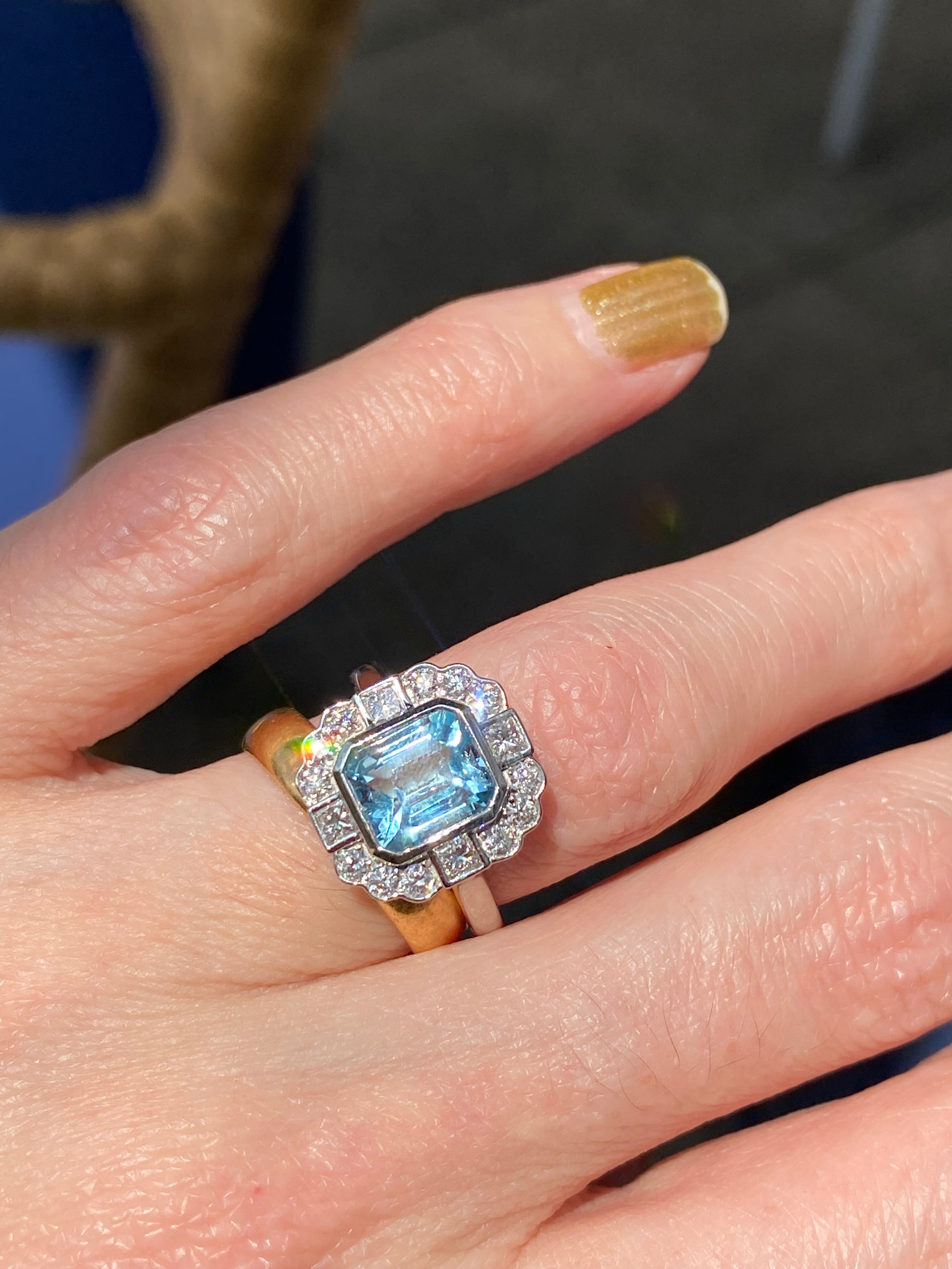 2.23 CTW Emerald Cut Aquamarine and Natural Diamond Engagement Ring in Platinum