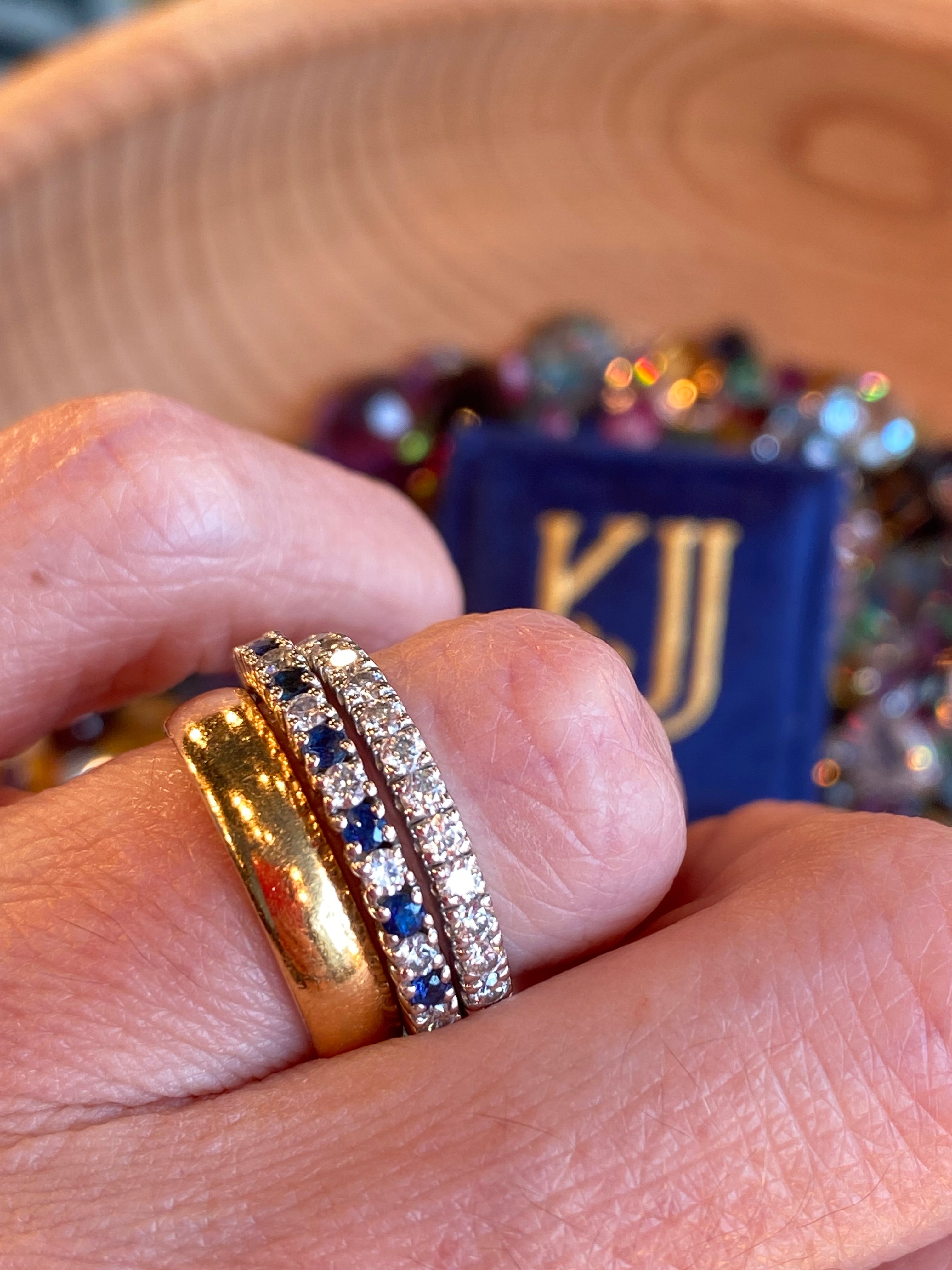 0.47ctw Natural Sapphire and Moissanite Eternity Stacking Ring