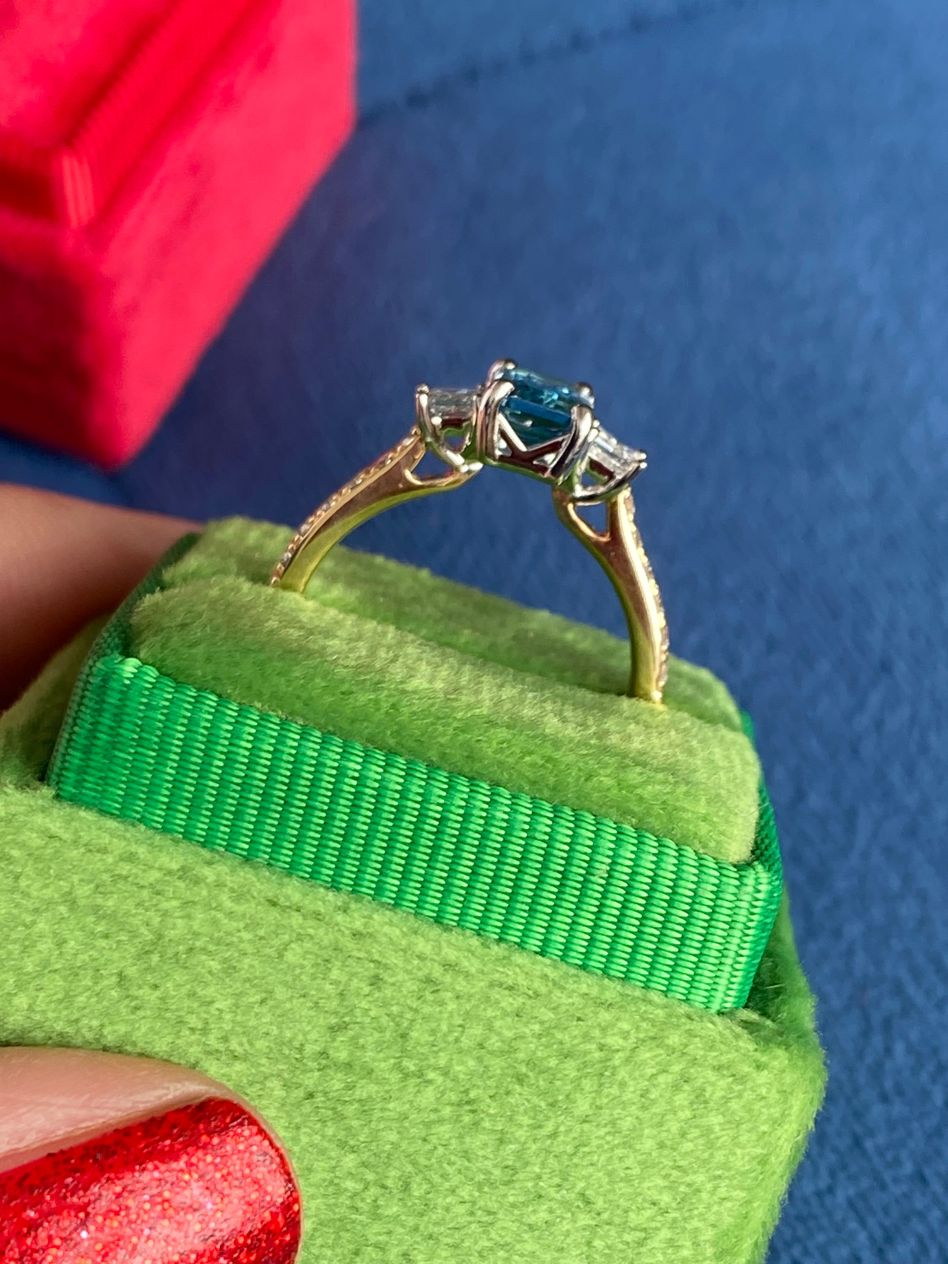 1.18 CTW Aquamarine and Natural Diamond Three Stone Ring in Platinum and 18ct Yellow Gold
