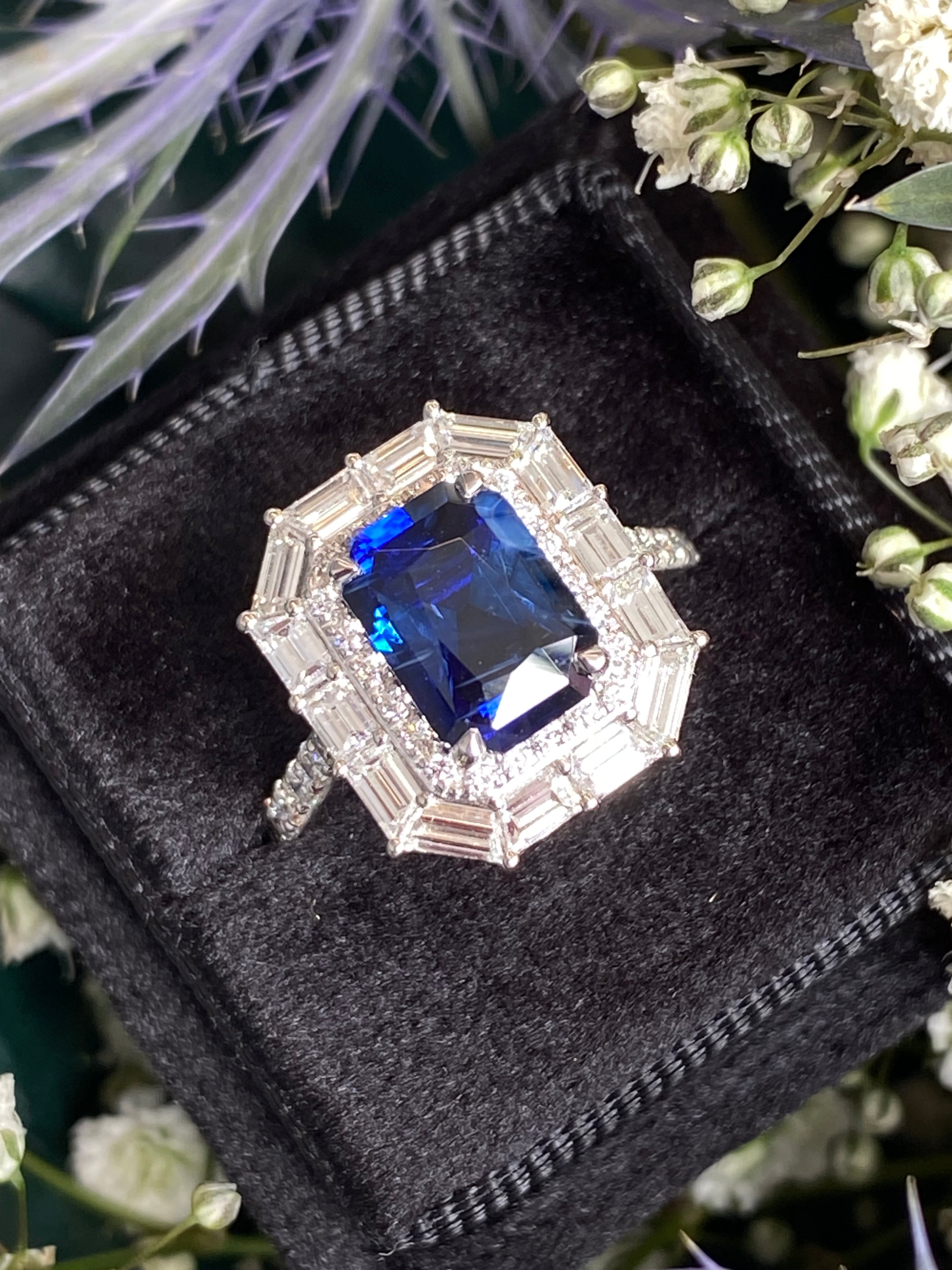 4.58 CTW Ceylon Sapphire and Natural Diamond Ring in Platinum