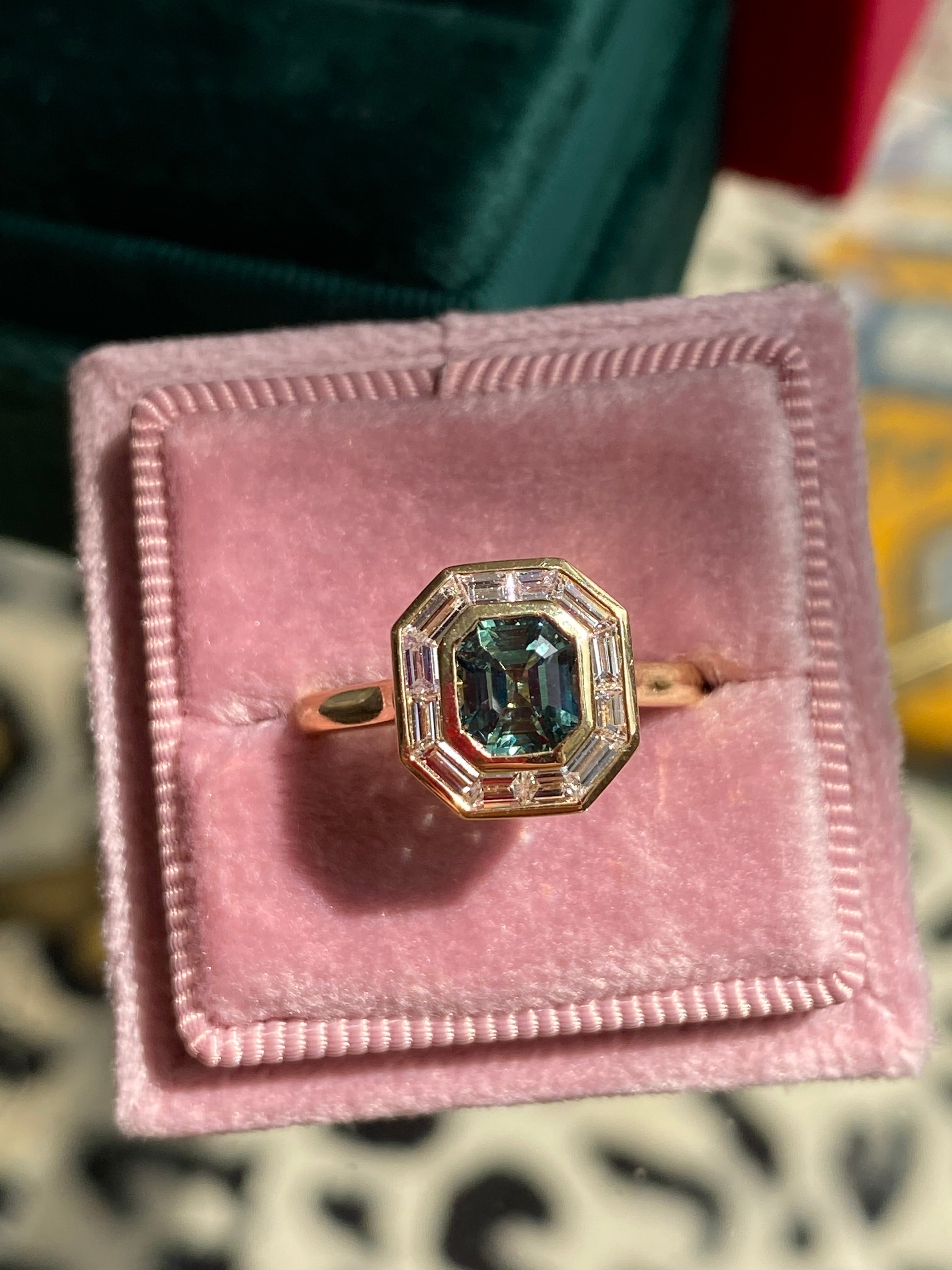1.56 CTW Green Sapphire and Natural Diamond Ring in 18ct Yellow Gold