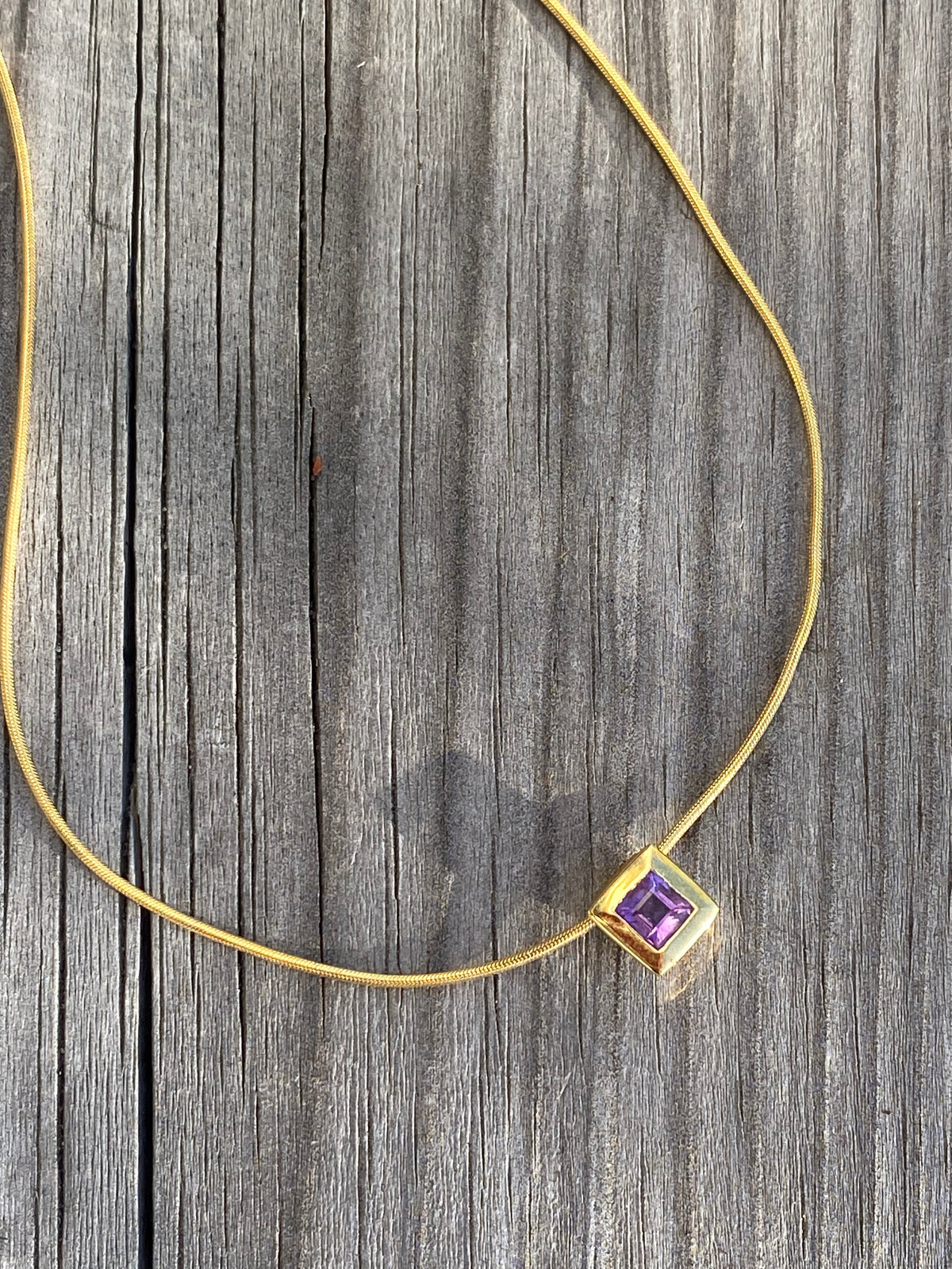 Vintage Amethyst Pendant Necklace in 9ct Yellow Gold