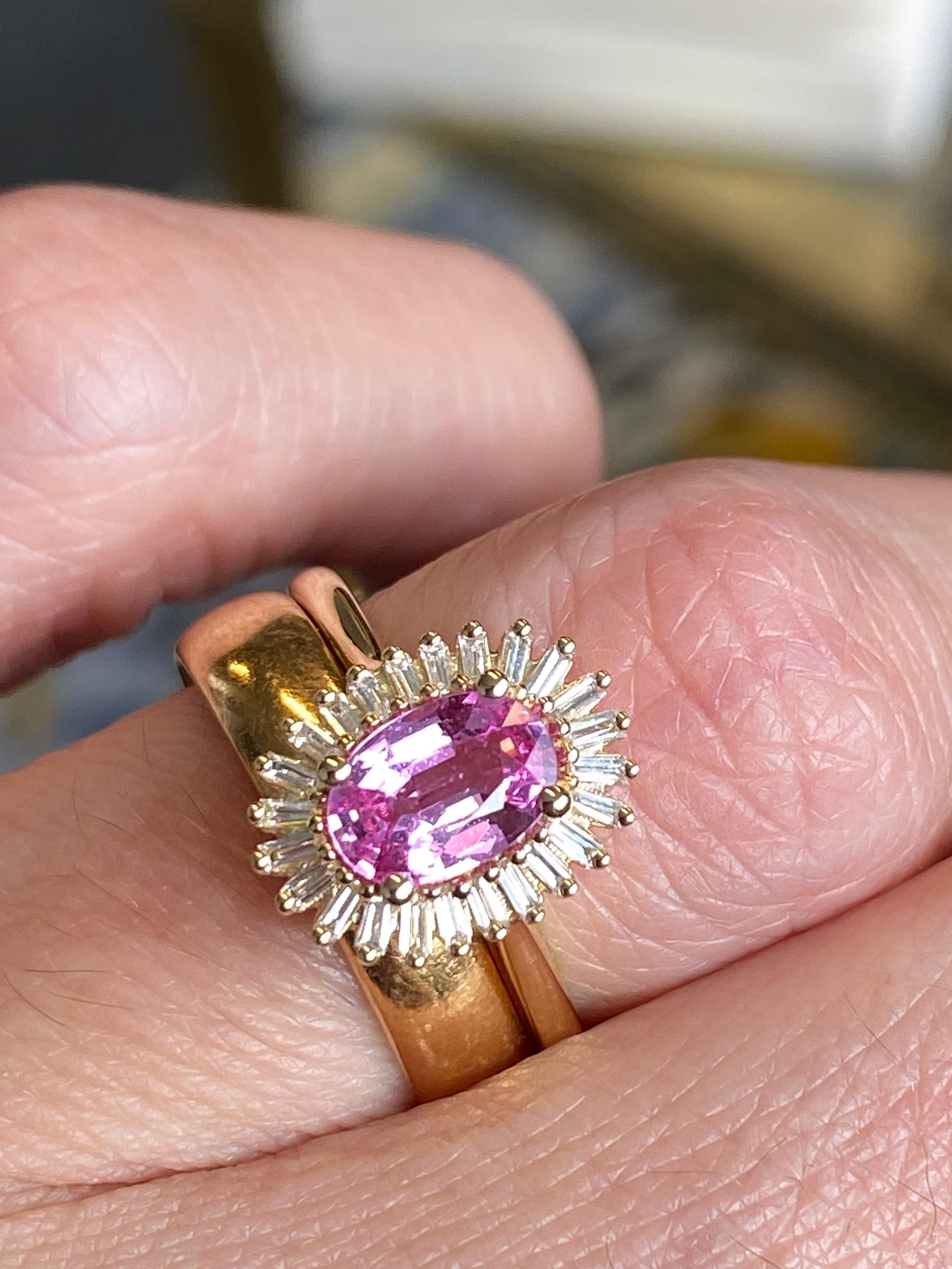 Starburst Pink Sapphire and Natural Diamond Ballerina Ring in 18ct Yellow Gold