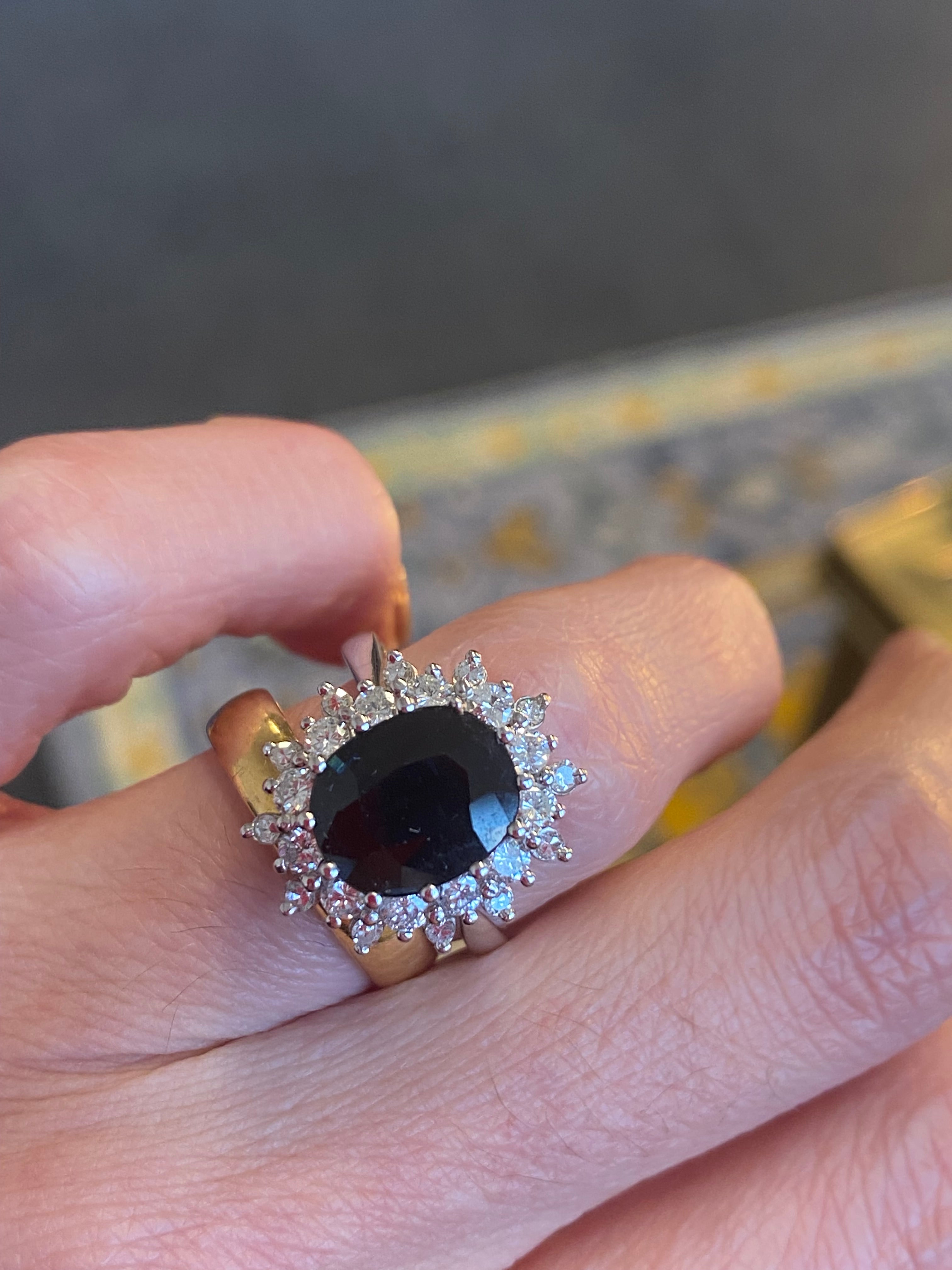 2.75 Carat Oval Blue Sapphire and 1.00 Carat Diamond Halo Ring in 18ct White Gold