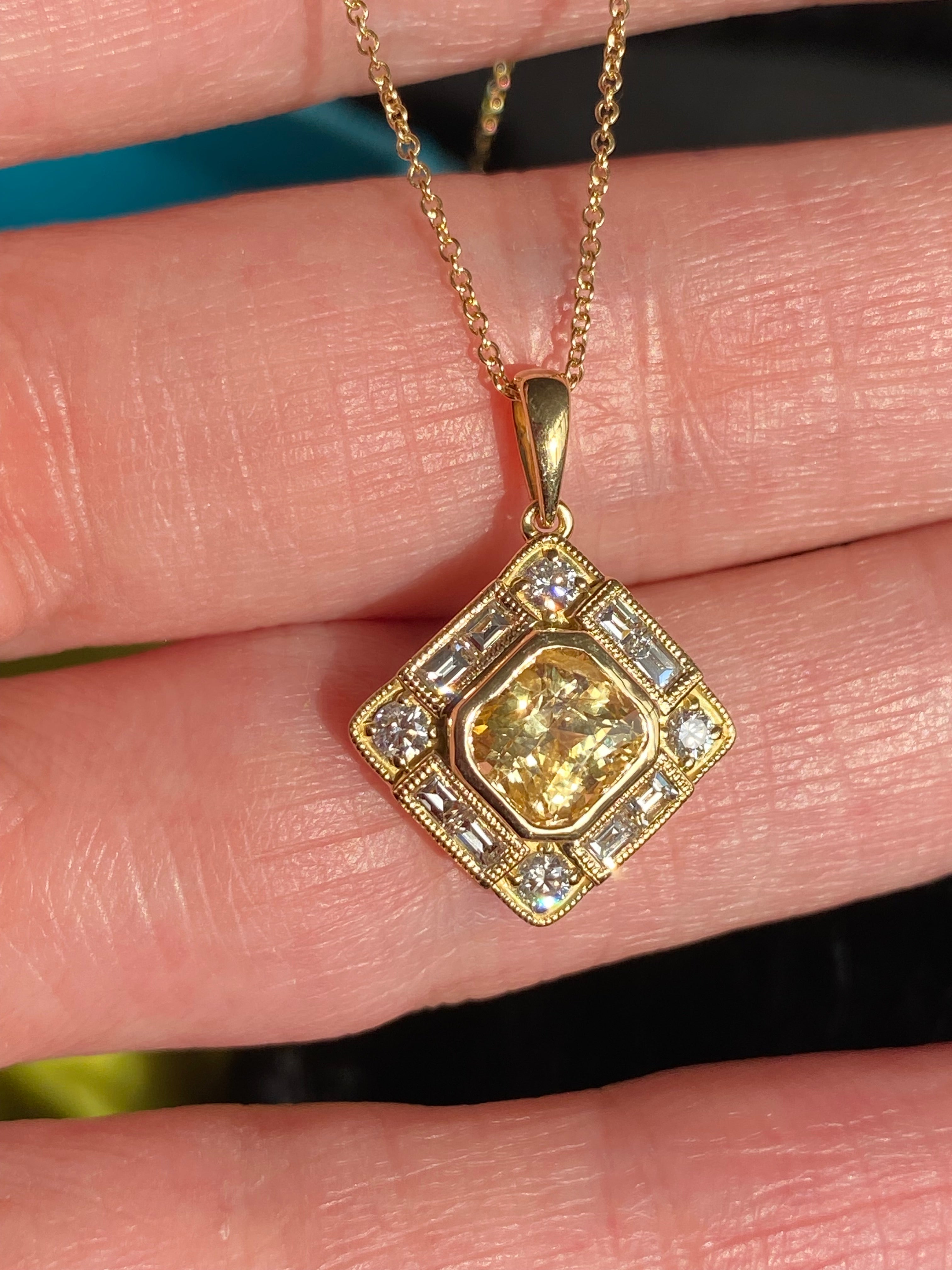 Beautiful Yellow Sapphire and Natural Diamond Pendant Necklace in 18ct Yellow Gold