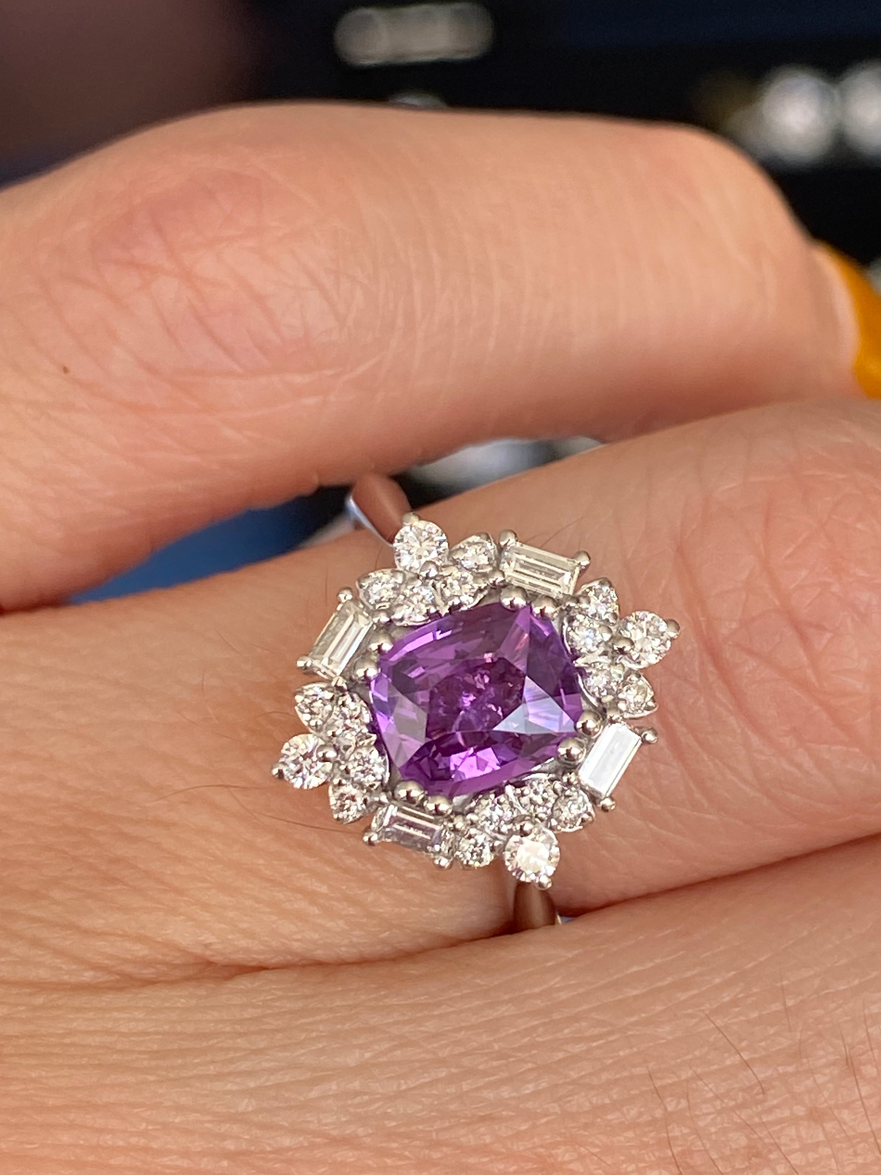 1.20 Carat Purple Sapphire and 0.41ctw Natural Diamond Halo Ring in Platinum
