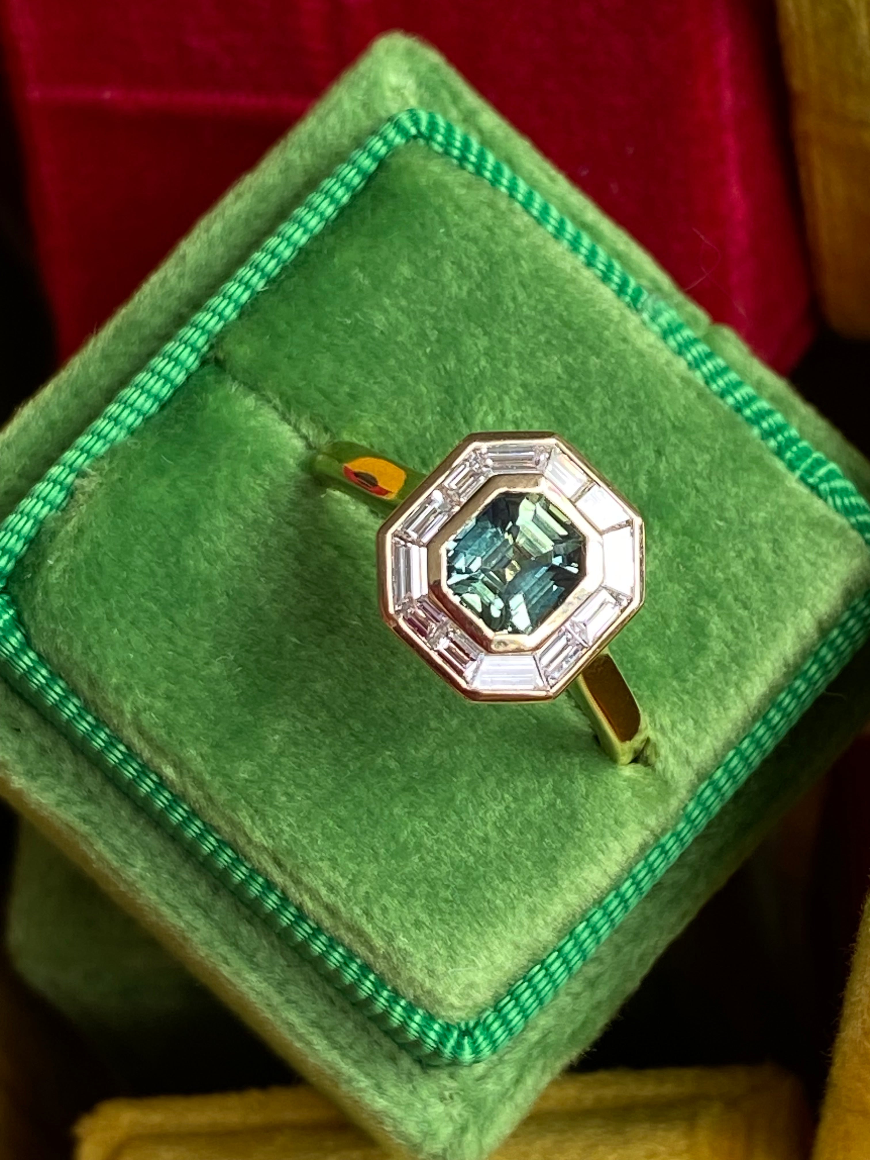 1.56 CTW Green Sapphire and Natural Diamond Ring in 18ct Yellow Gold