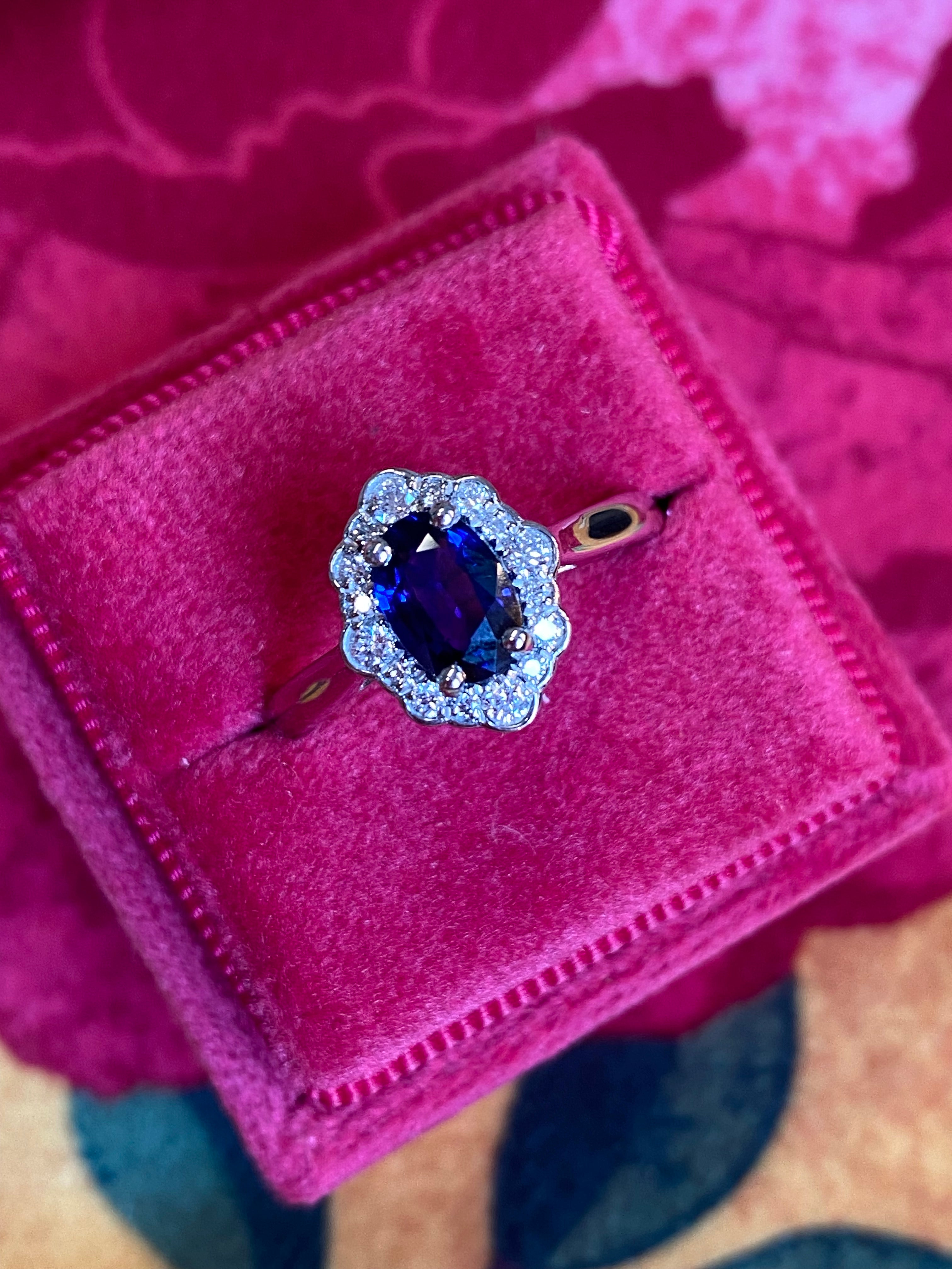 1.26 CTW Art Deco Style Blue Ceylon Sapphire and Natural Diamond Halo Ring in Platinum