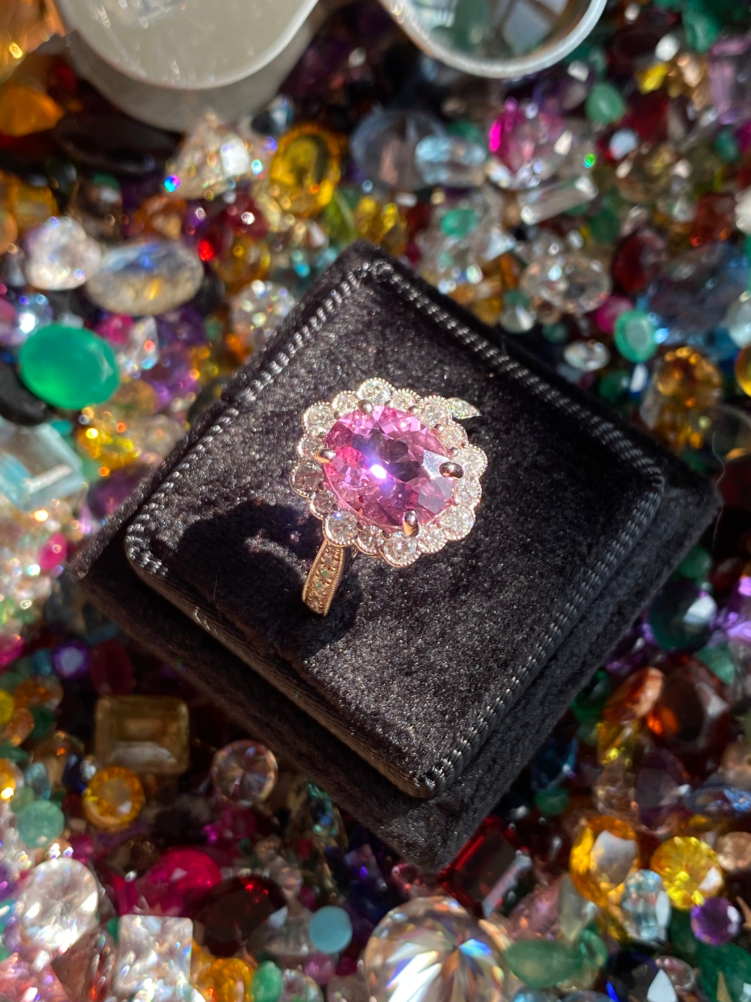 3.01 CTW Pink Tourmaline and Natural Diamond Halo Ring in Platinum