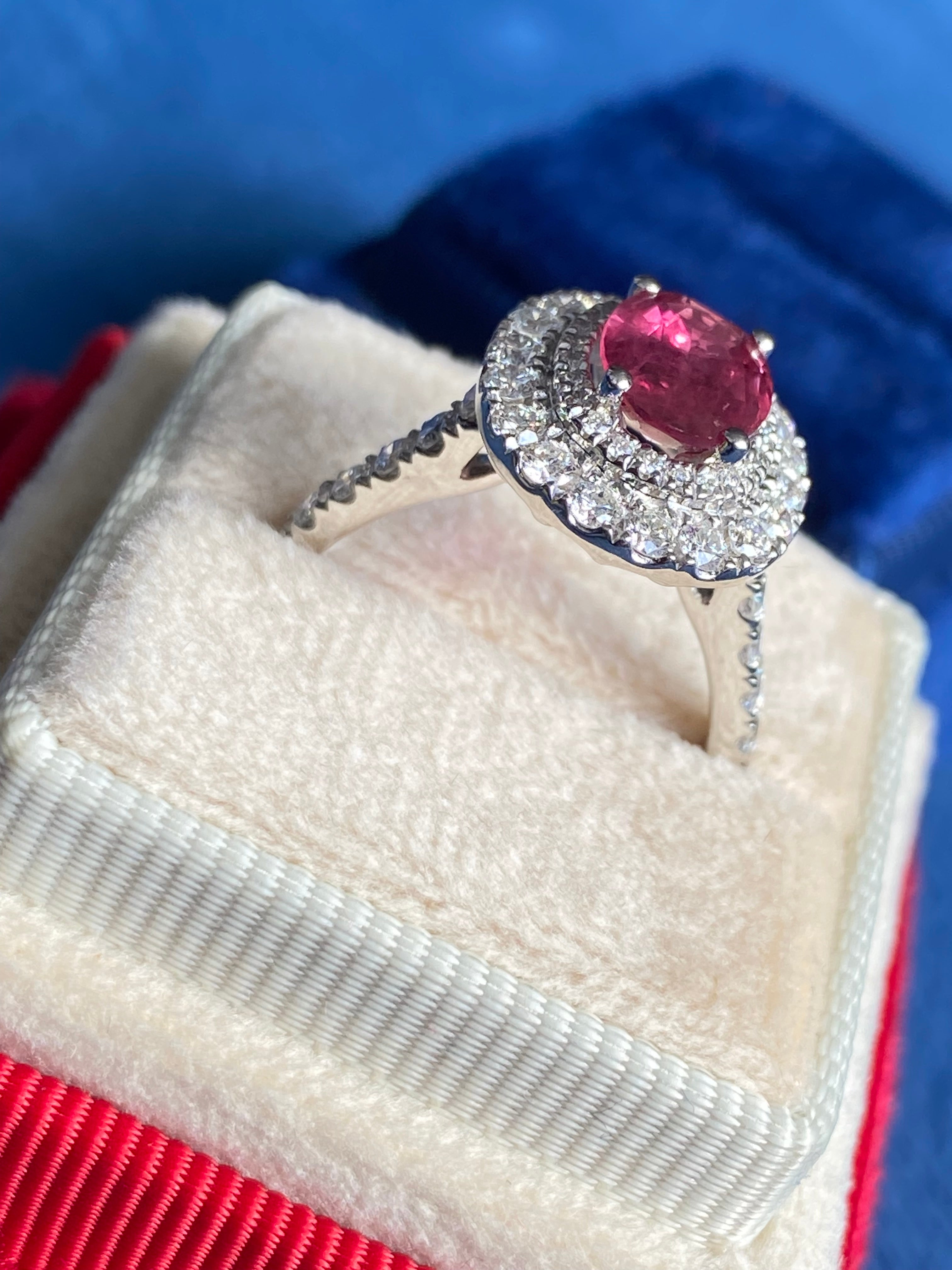 2.56 CTW Oval-Cut Ruby and Natural Diamond Double Halo Ring in Platinum